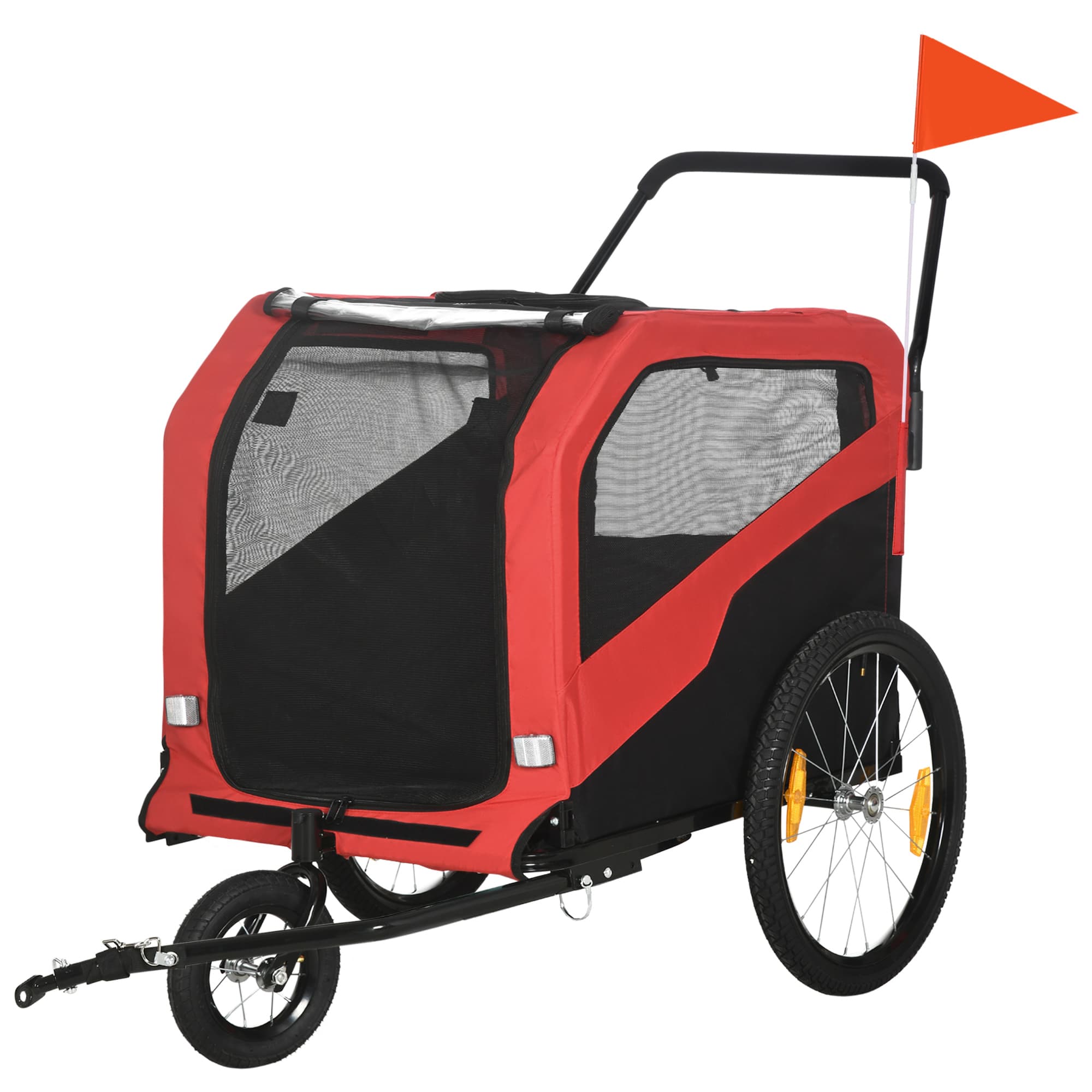 PawHut 2 in 1 Dog Bike Trailer Pet Stroller for Large Dogs with Hitch, Quick-release 20" Wheels, Pet Bicycle Cart Trolley Carrier for Travel, Red