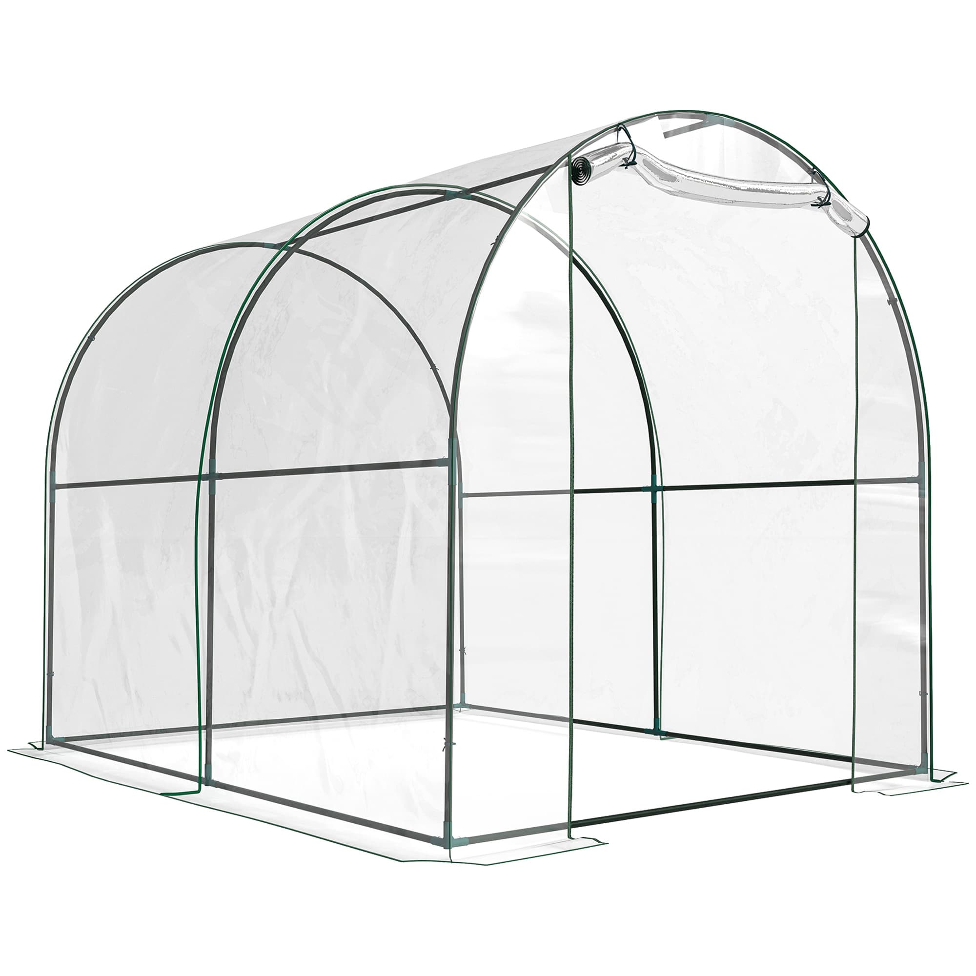 Outsunny Walk-in Polytunnel Greenhouse with Roll-up Door Transparent Tunnel Greenhouse with Steel Frame and PVC Cover, 2.5 x 2m | Aosom UK