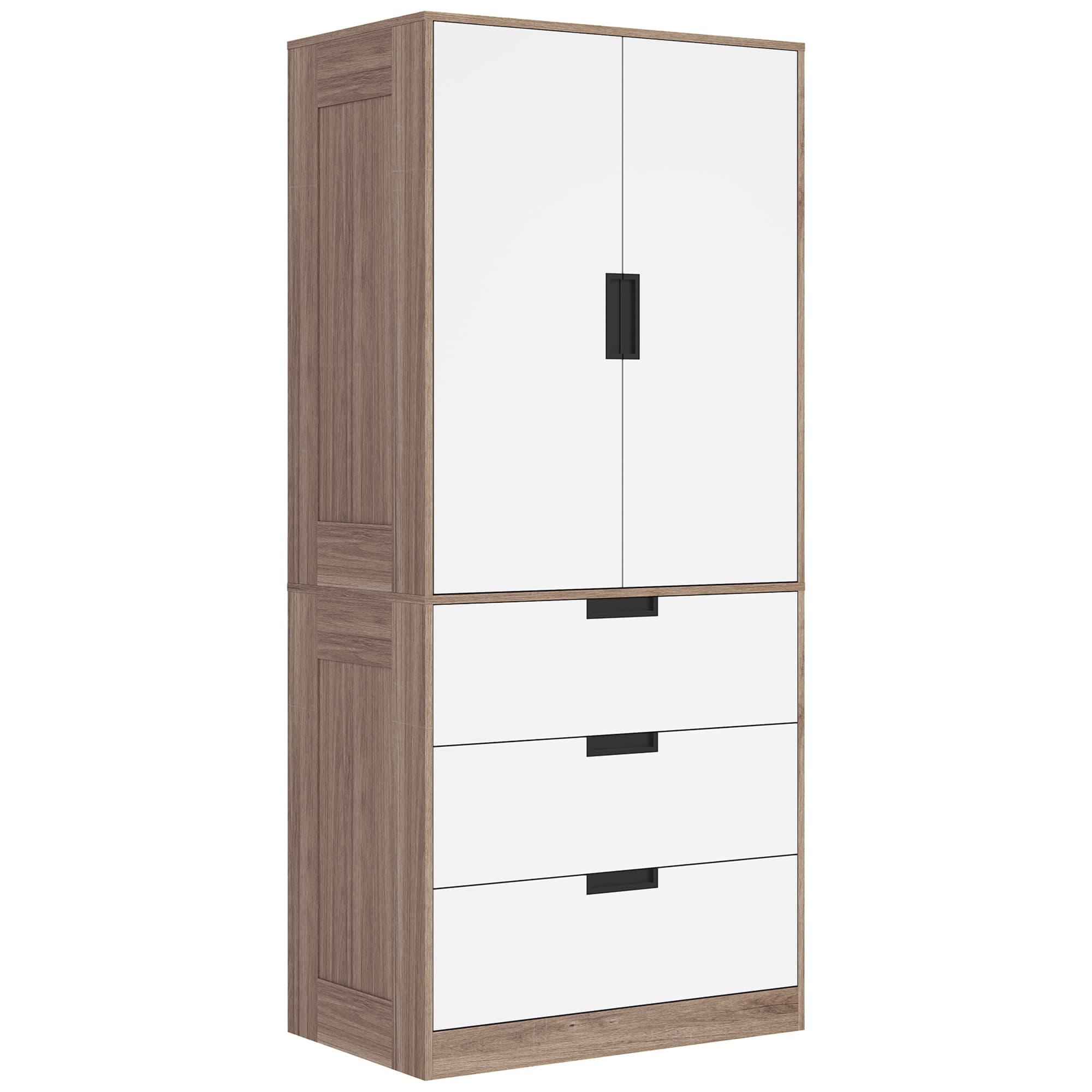 HOMCOM 2 Door Wardrobe, Modern Wardrobe with 3 Drawers and Hanging Rod for Bedroom, Brown | Aosom UK