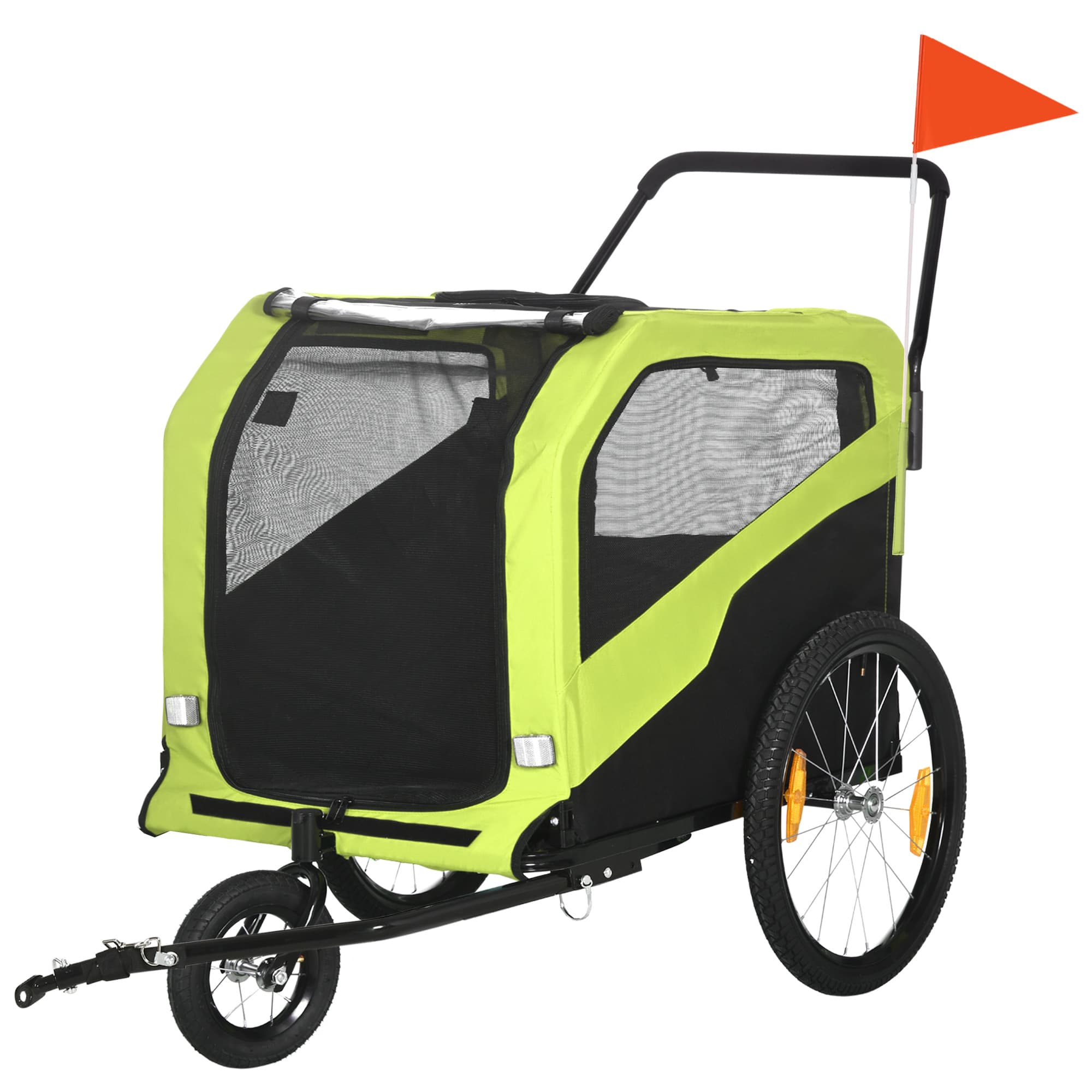 PawHut 2 in 1 Dog Bike Trailer Pet Stroller for Large Dogs w/ Hitch, Quick-release 20" Wheels, Pet Trolley Carrier for Travel, Green | Aosom UK