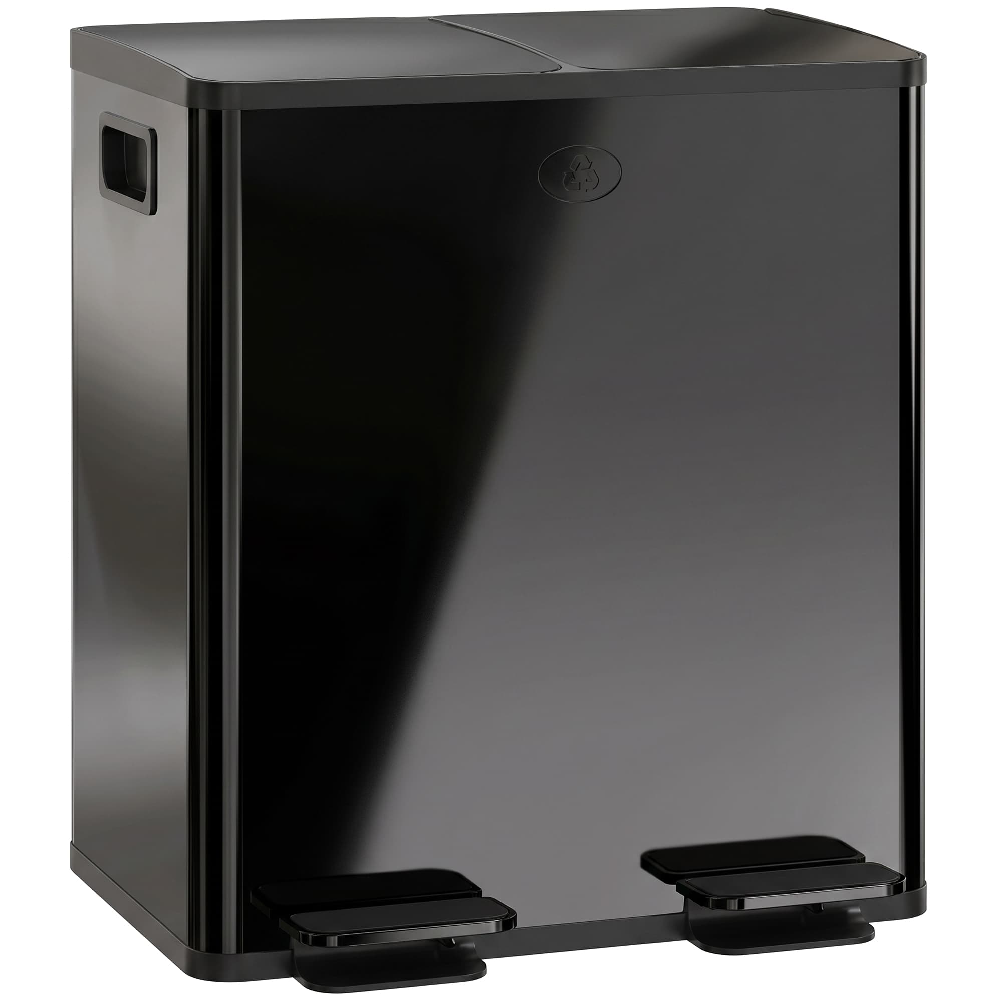 HOMCOM 40L Dual Compartment Stainless Steel Bin with Deodoriser Holders, Practical Waste Bin for Kitchen & Home, Black | Aosom UK
