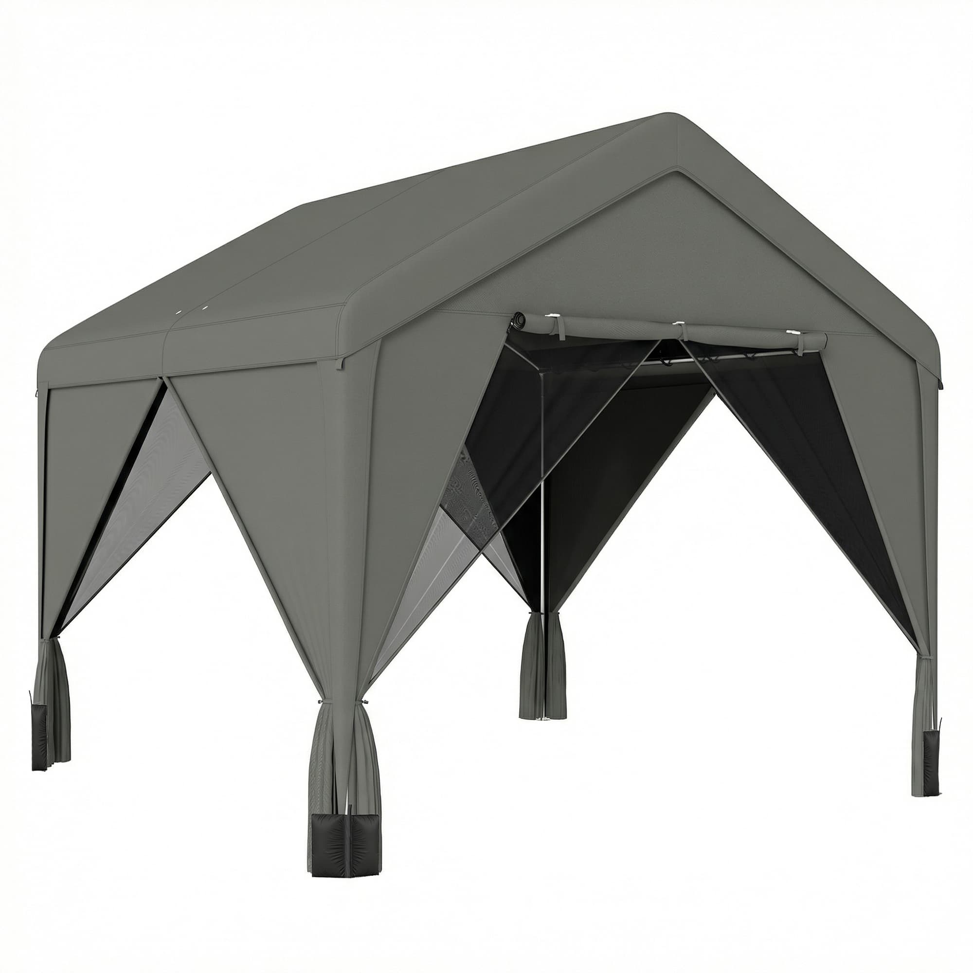 Outsunny 3 x 3 m Patio Gazebo with Netting & Curtains, Outdoor Canopy Shelter with Galvanised Steel Frame, Dark Grey