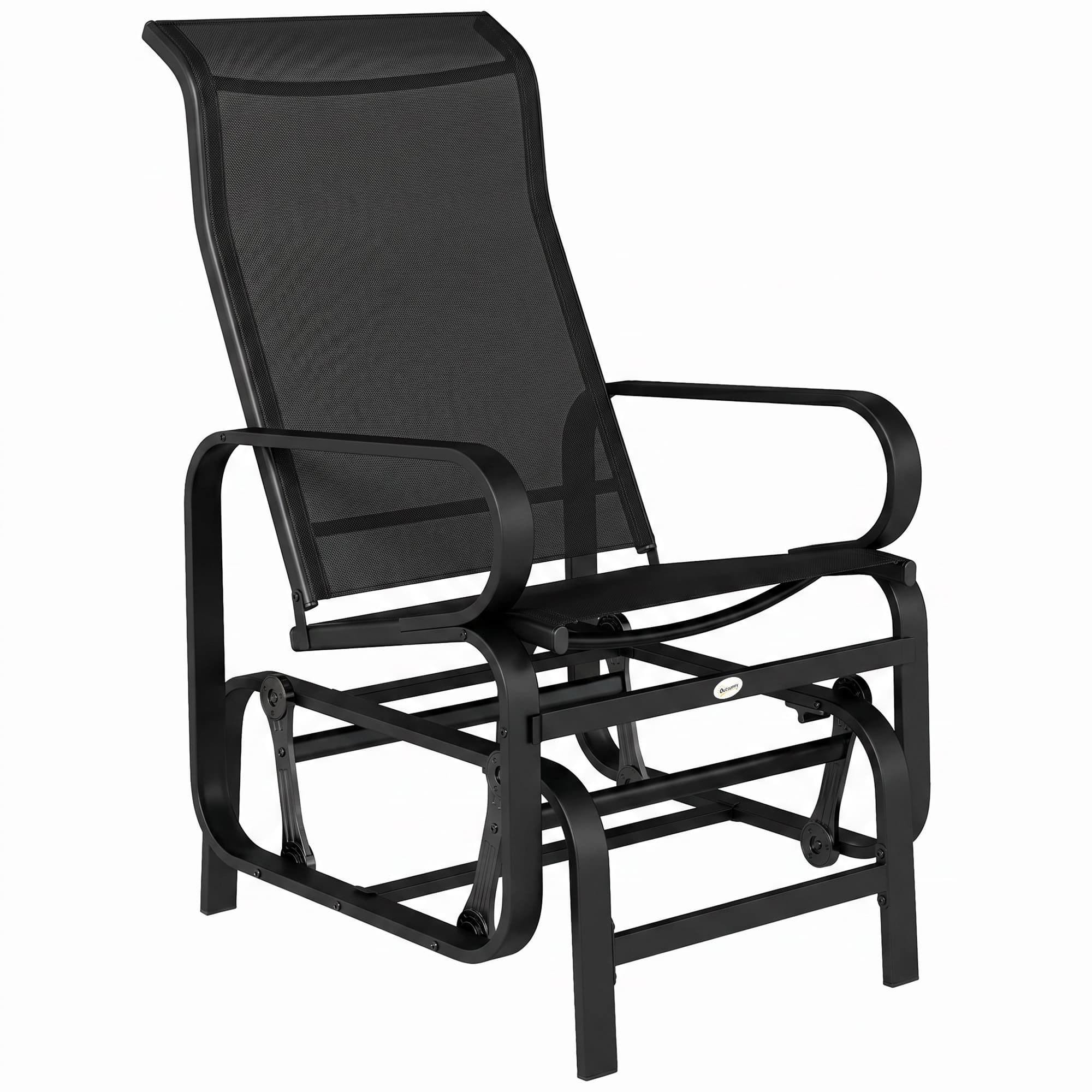 Outsunny Outdoor Gliding Rocking Chair with Sturdy Metal Frame Garden Comfortable Swing Chair for Patio, Backyard and Poolside, Black