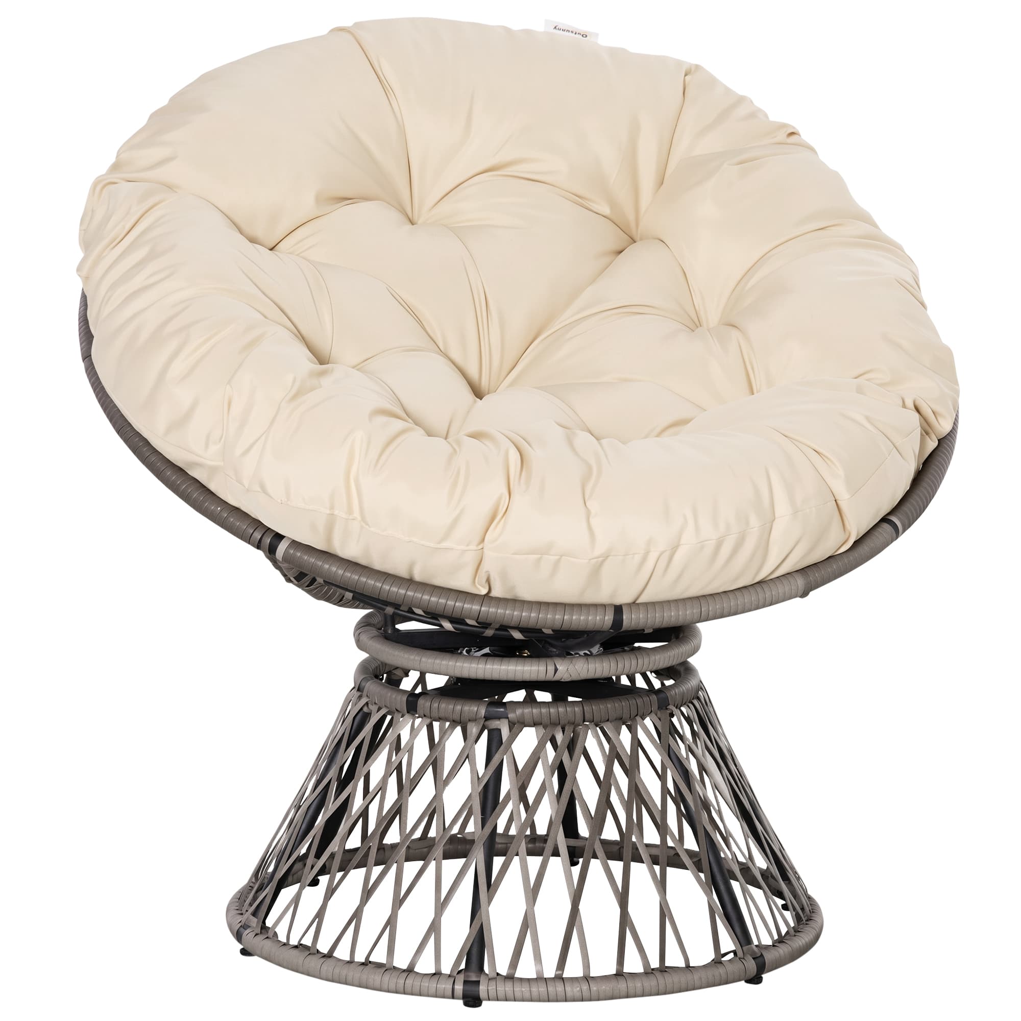 Outsunny Rattan Moon Chair, 360° Swivel Outdoor Wicker Chair with Soft Cushion, Weatherproof, UV Resistance, Grey | Aosom UK