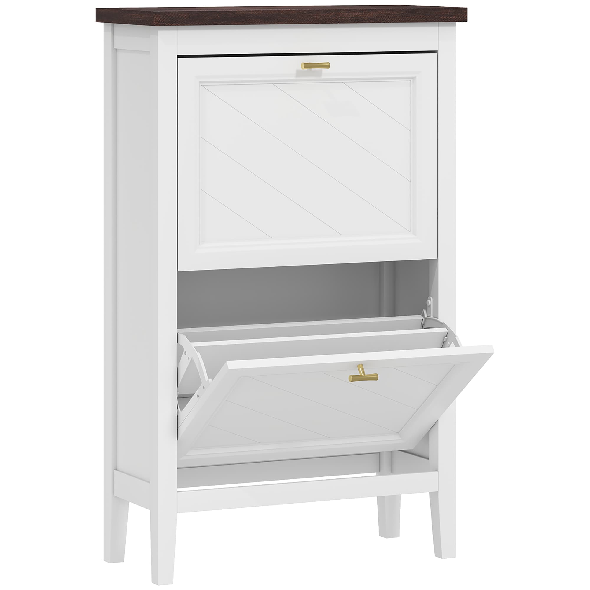 HOMCOM Shoe Cabinet with 3 Flip Drawers, Farmhouse Narrow Shoe Storage Cabinet with Adjustable Shelves, White thumbnail 3