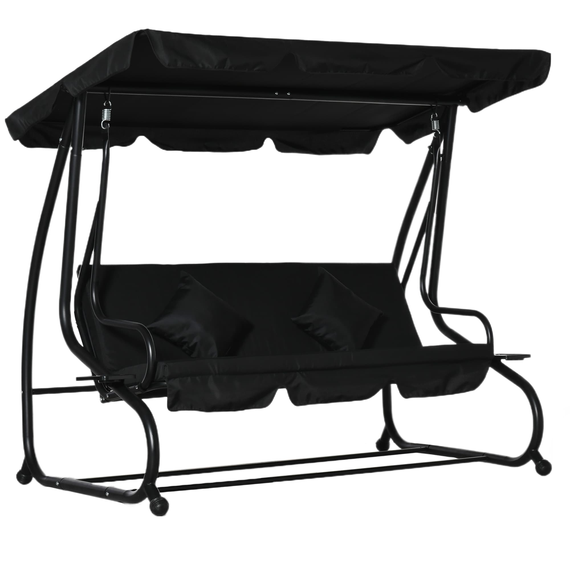 Outsunny Water Resistant Fabric 3-Seater Swing Chair w/ Cup Holder Black