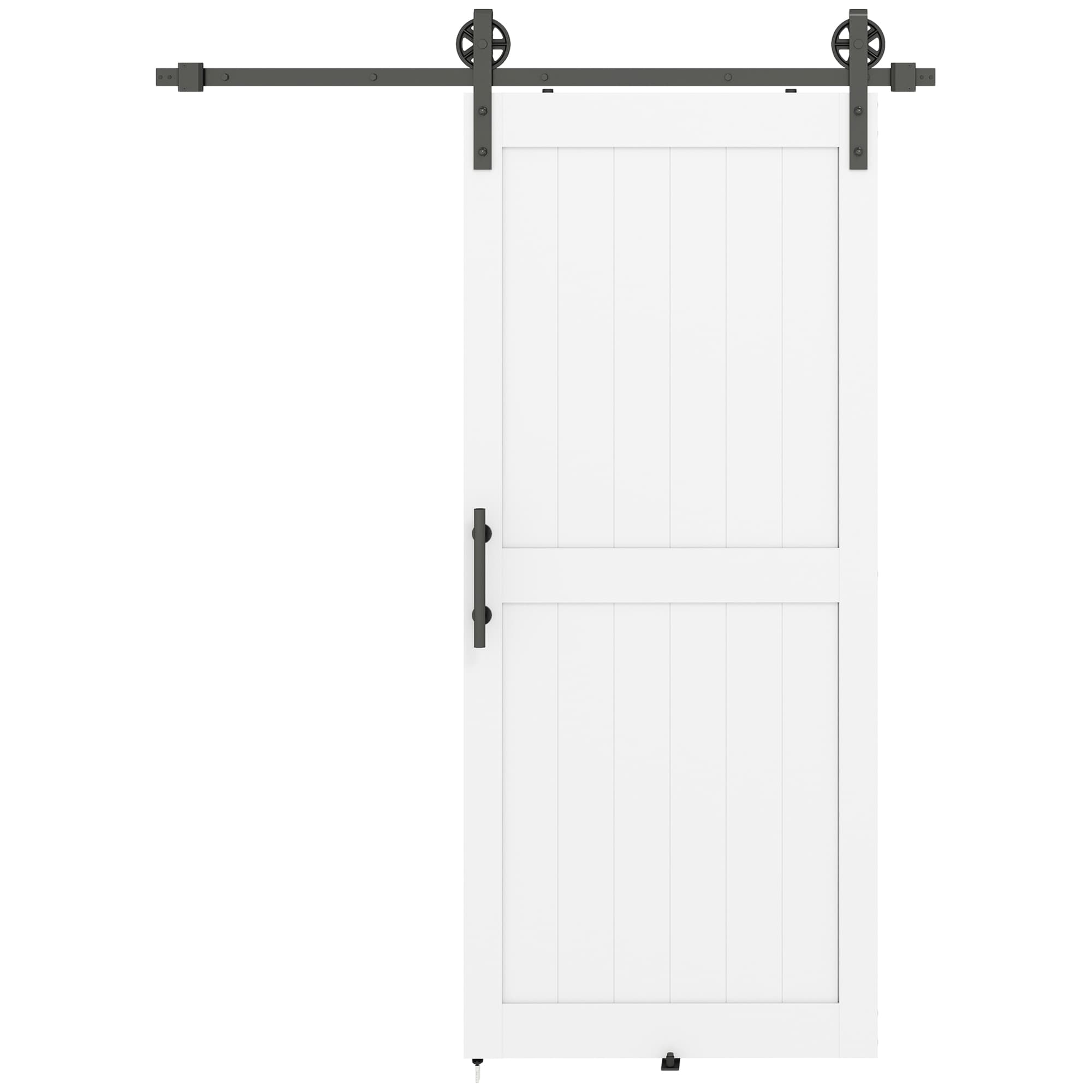 HOMCOM 183cm Sliding Barn Door Kit, Sliding Door with Track, Hardware, Upgraded Rollers and Floor Guide, Handle, White