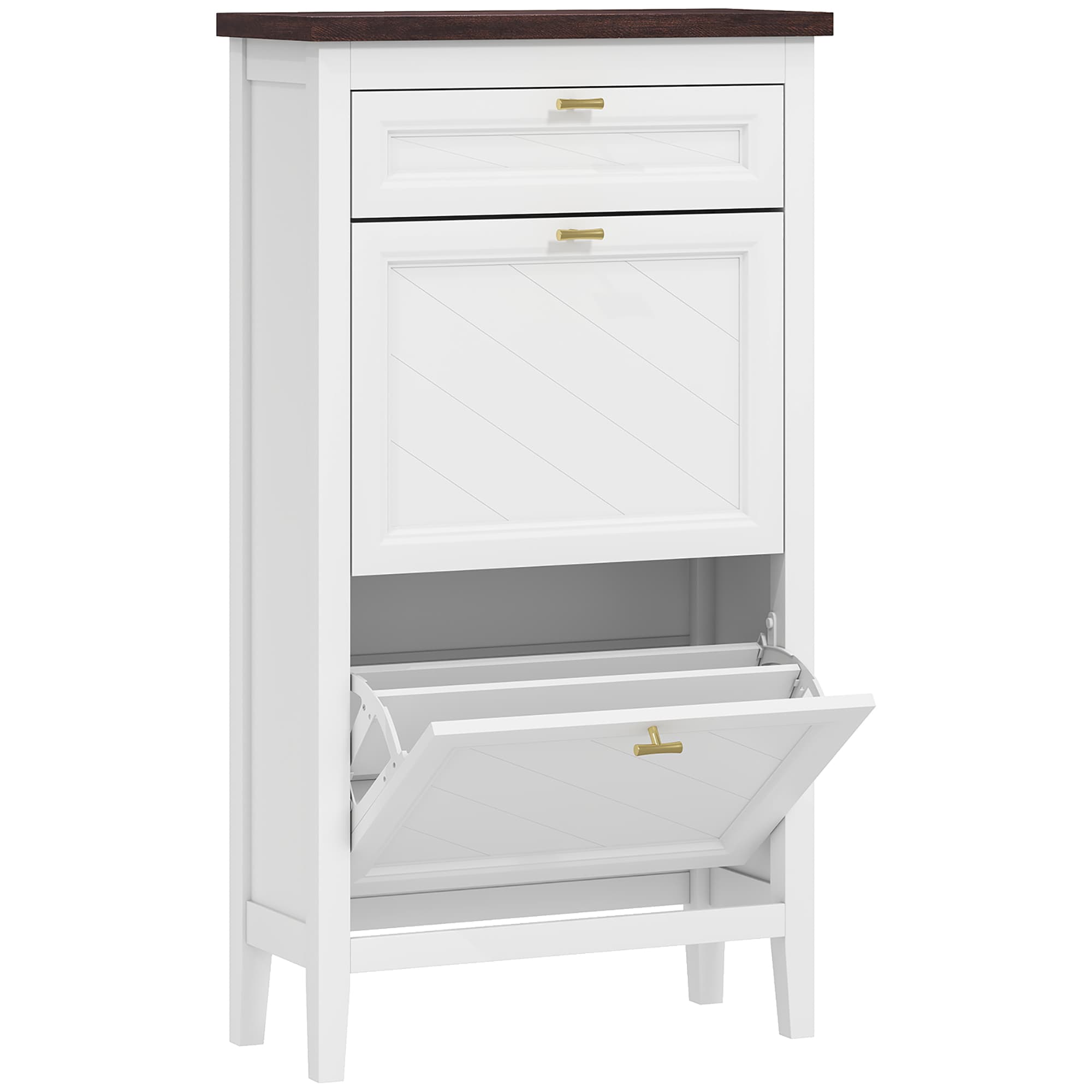 HOMCOM Shoe Cabinet with 3 Flip Drawers, Farmhouse Narrow Shoe Storage Cabinet with Adjustable Shelves, White thumbnail 5