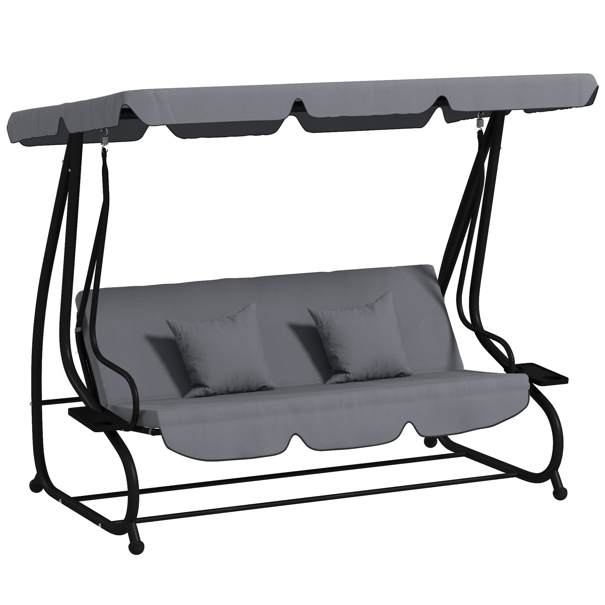 Outsunny Three-Person garden Swing Chair, with Adjustable Canopy - Light Brown