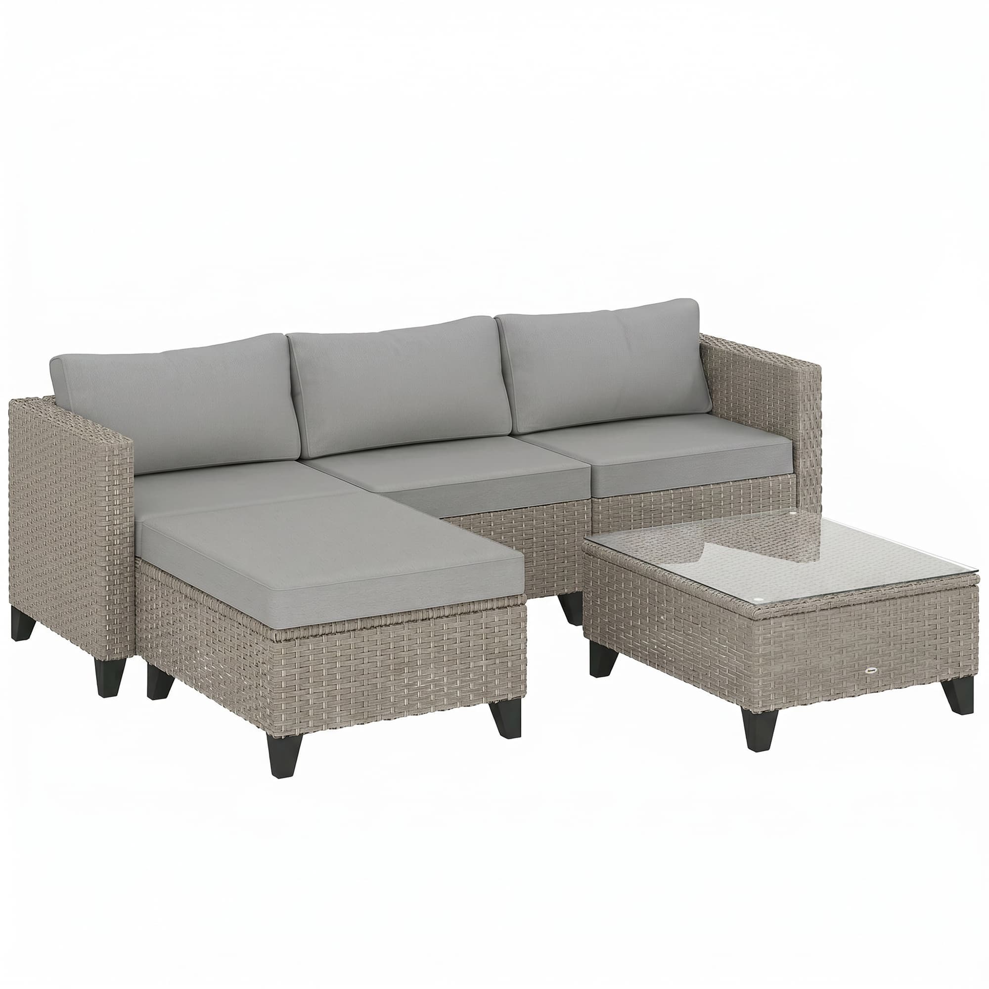 Outsunny 5-Piece Rattan Patio Furniture Set with Corner Sofa, Footstools, Coffee Table, for Poolside, Brown