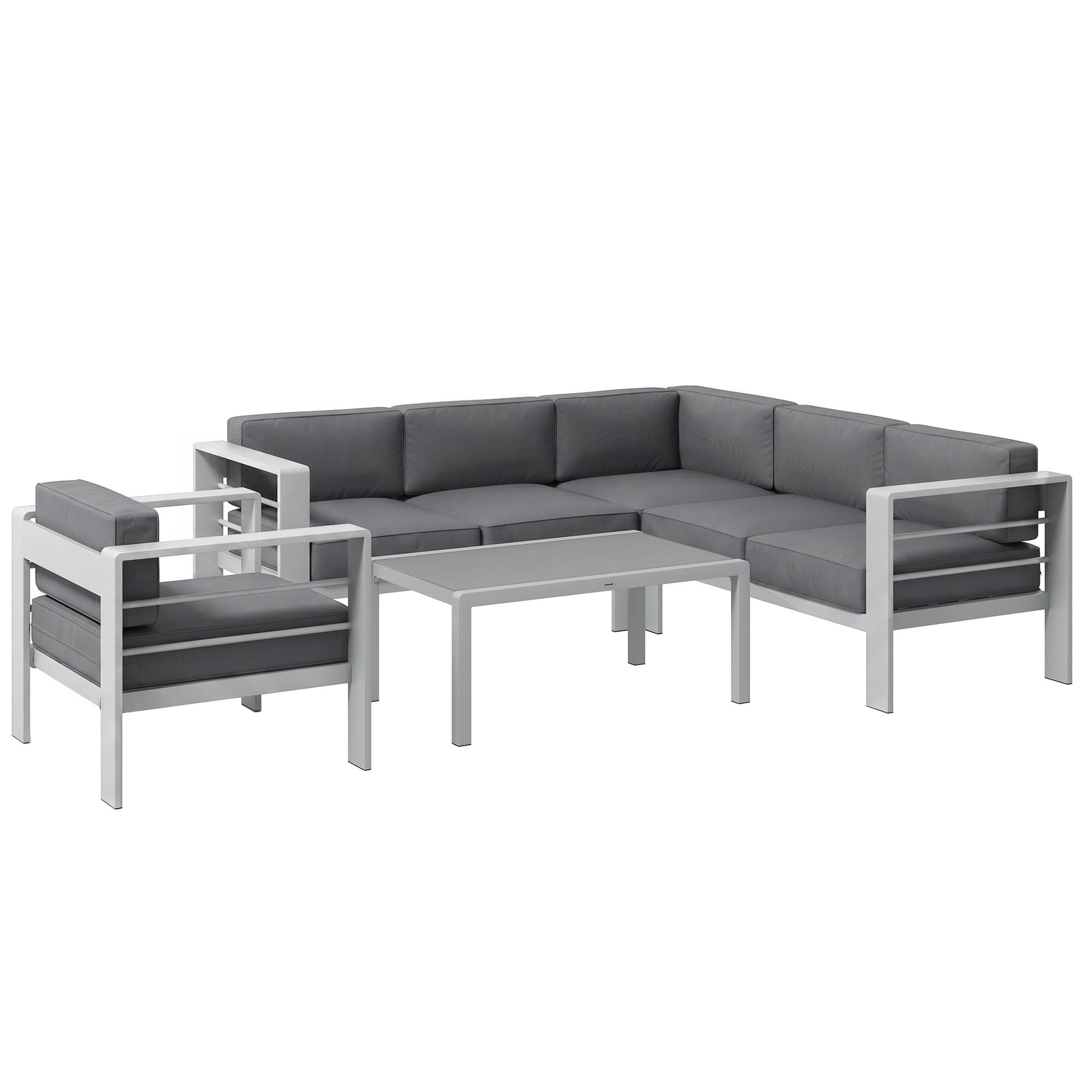 Outsunny Five-Piece Aluminium Garden Sofa Set, with Glass-Top Table - Grey | Aosom UK