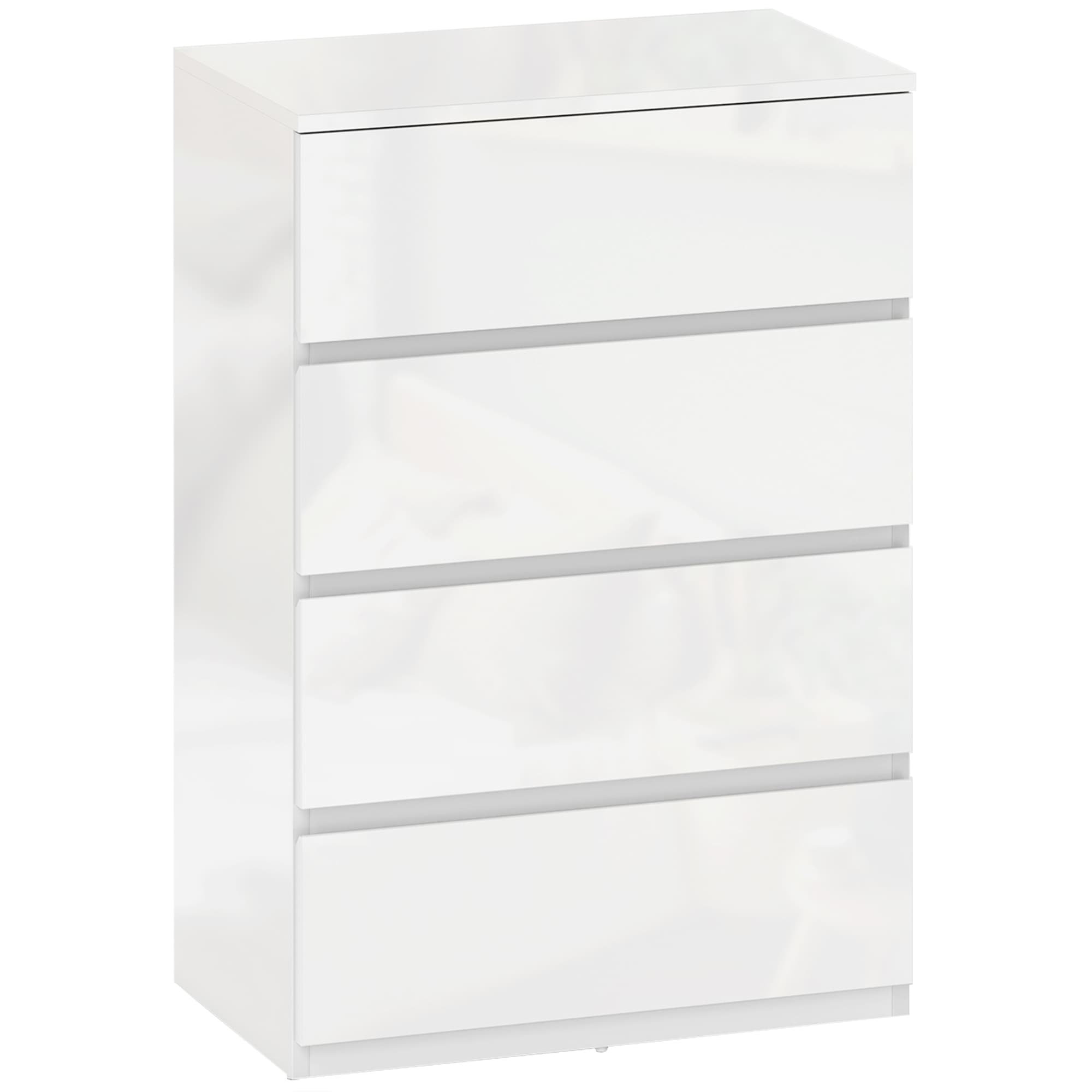 HOMCOM High Gloss Chest of Drawers, 4-Drawer Storage Cabinet, Modern Dresser for Bedroom, Stylish & Functional, White | Aosom UK