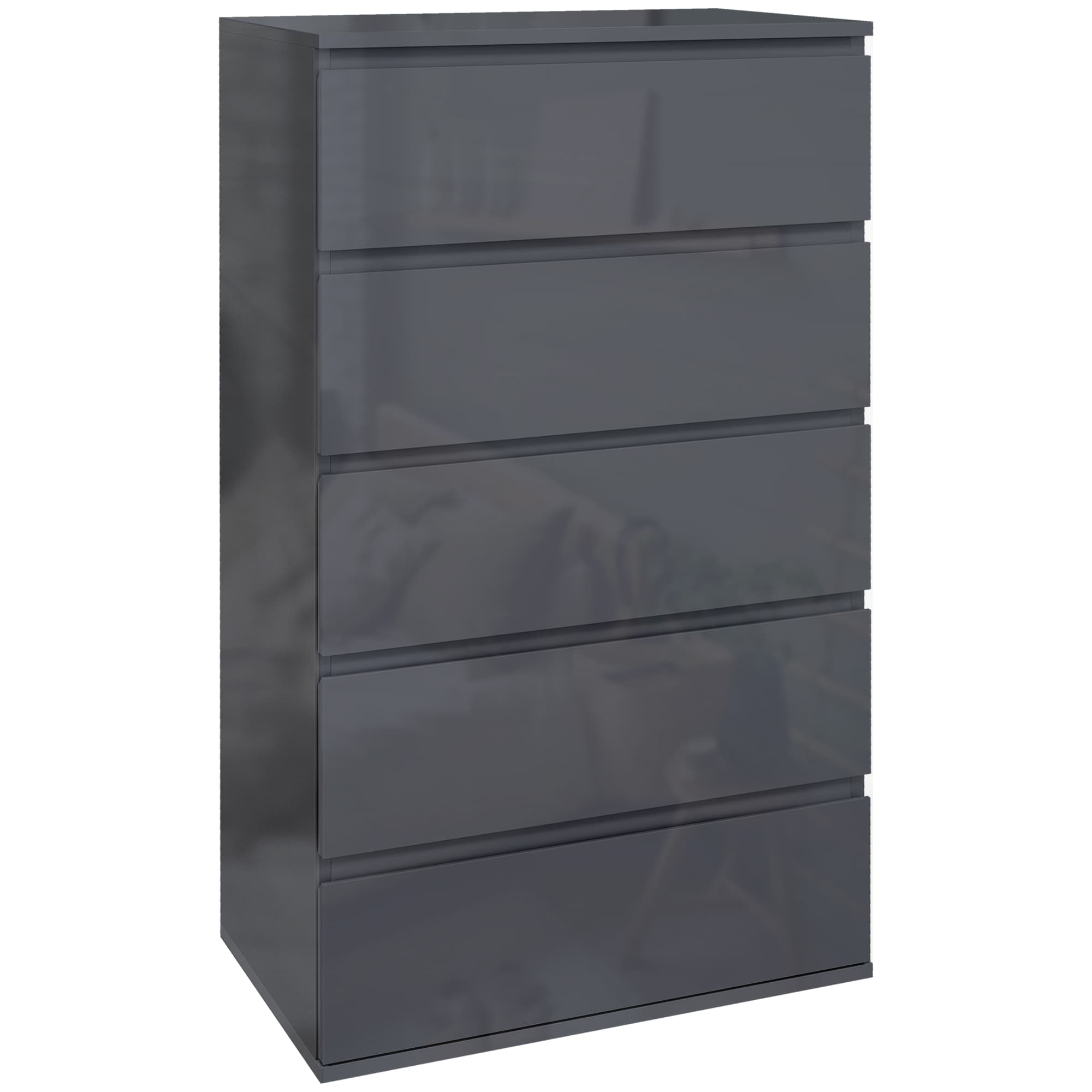 HOMCOM High Gloss Chest of Drawers, 5-Drawer Storage Cabinets, Modern Dresser, Storage Drawer Unit for Bedroom | Aosom UK