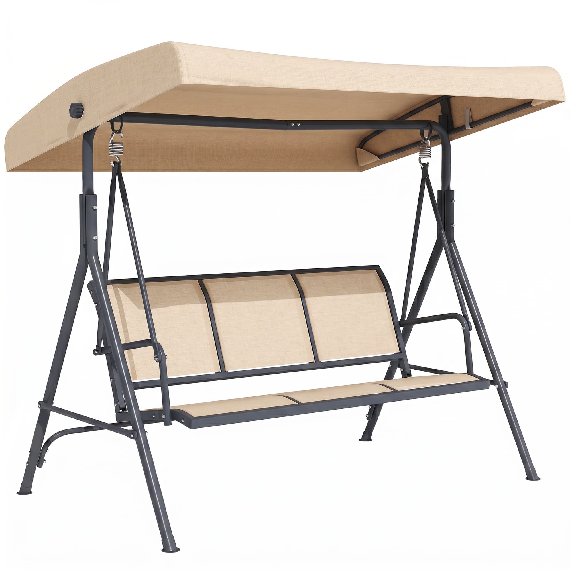 Outsunny Waterproof 3 Seater Swing Chair Canopy Replacement Outdoor Hammock w/ Canopy Steel Frame - Beige | Aosom UK