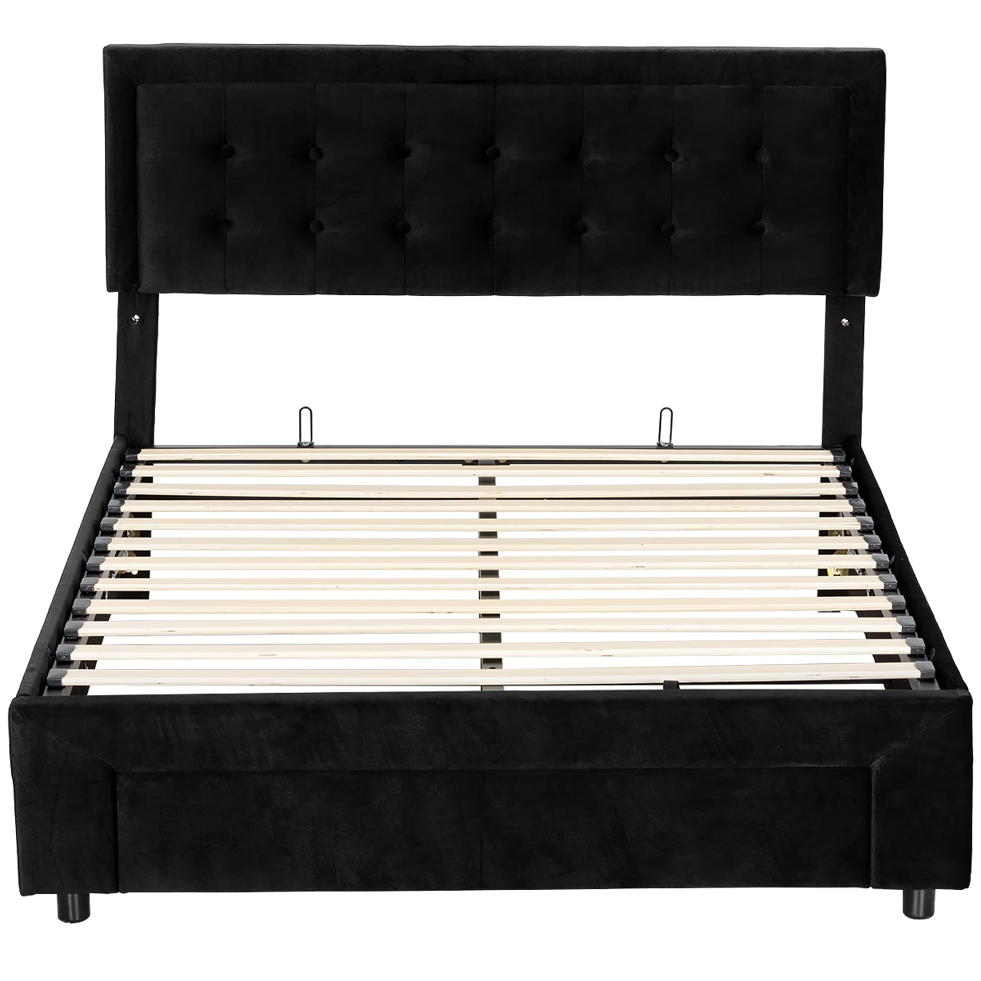 HOMCOM King Ottoman Bed Frame, Upholstered Bed Frame with Storage Drawer and Adjustable Headboard, 5ft, Black