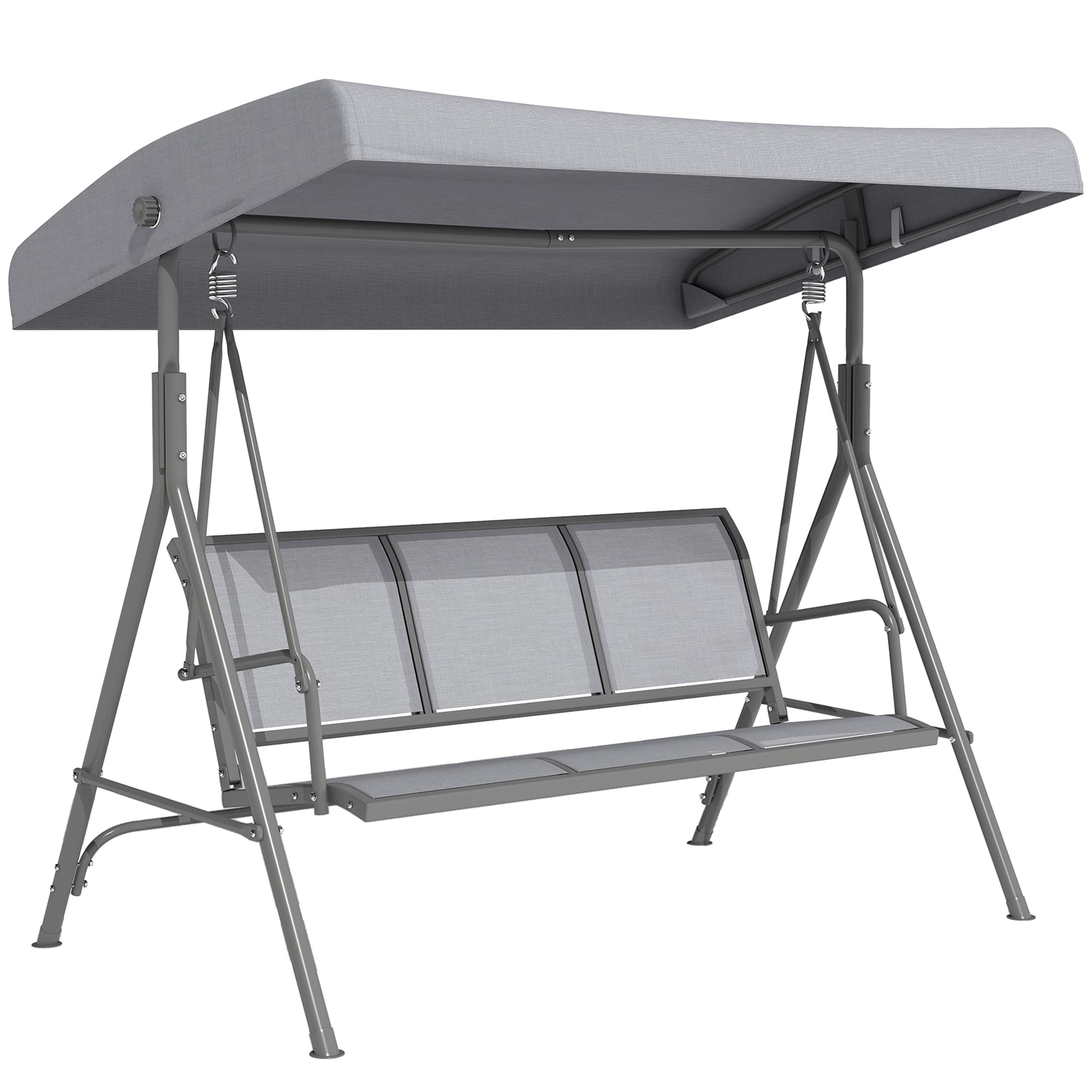 Outsunny Waterproof 3 Seater Swing Chair Garden Swing Seat Outdoor Hammock w/ Canopy Steel Frame - Grey | Aosom UK