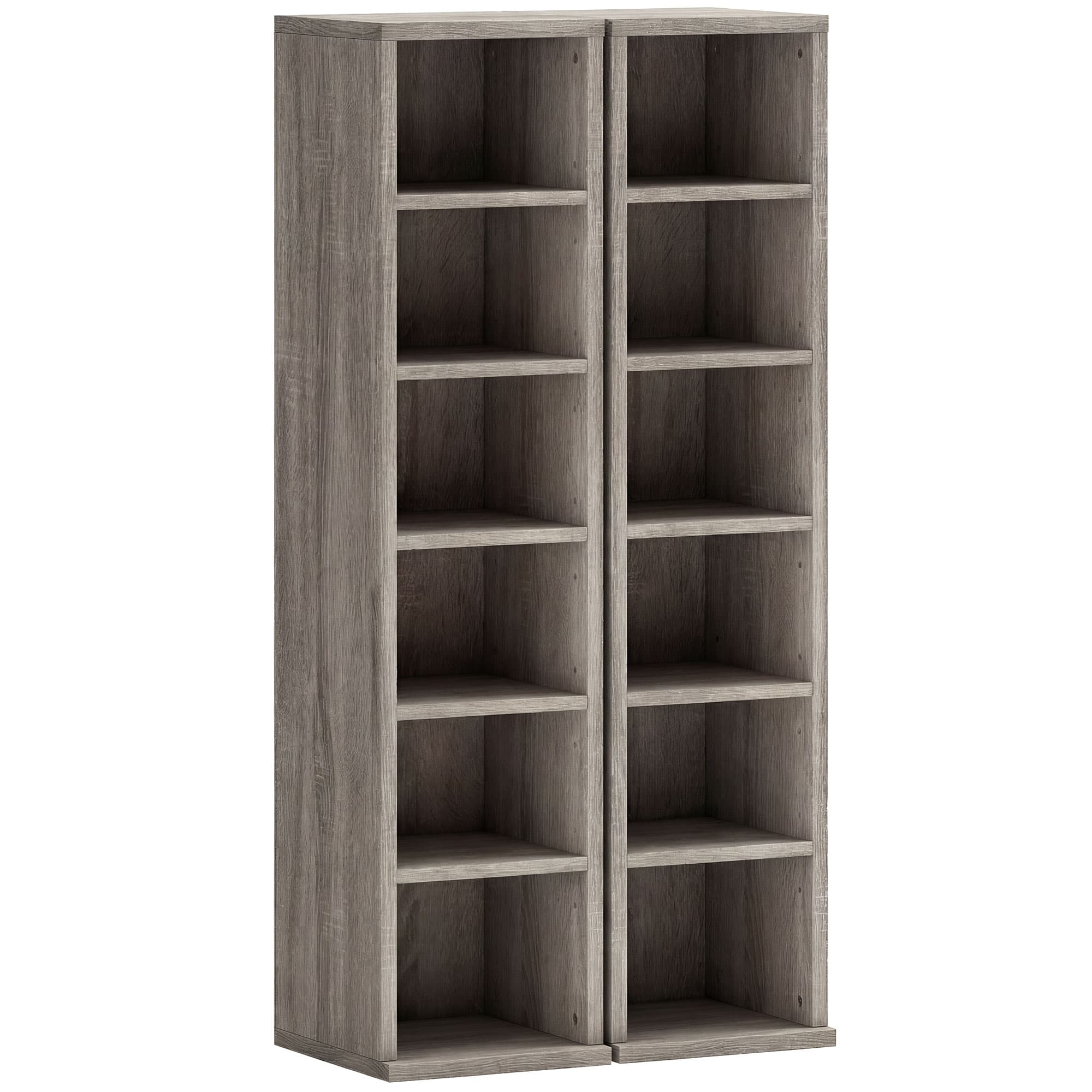 HOMCOM Set of 2 CD Media Display Shelf Unit Tower Rack with Adjustable Shelves, Distressed Grey