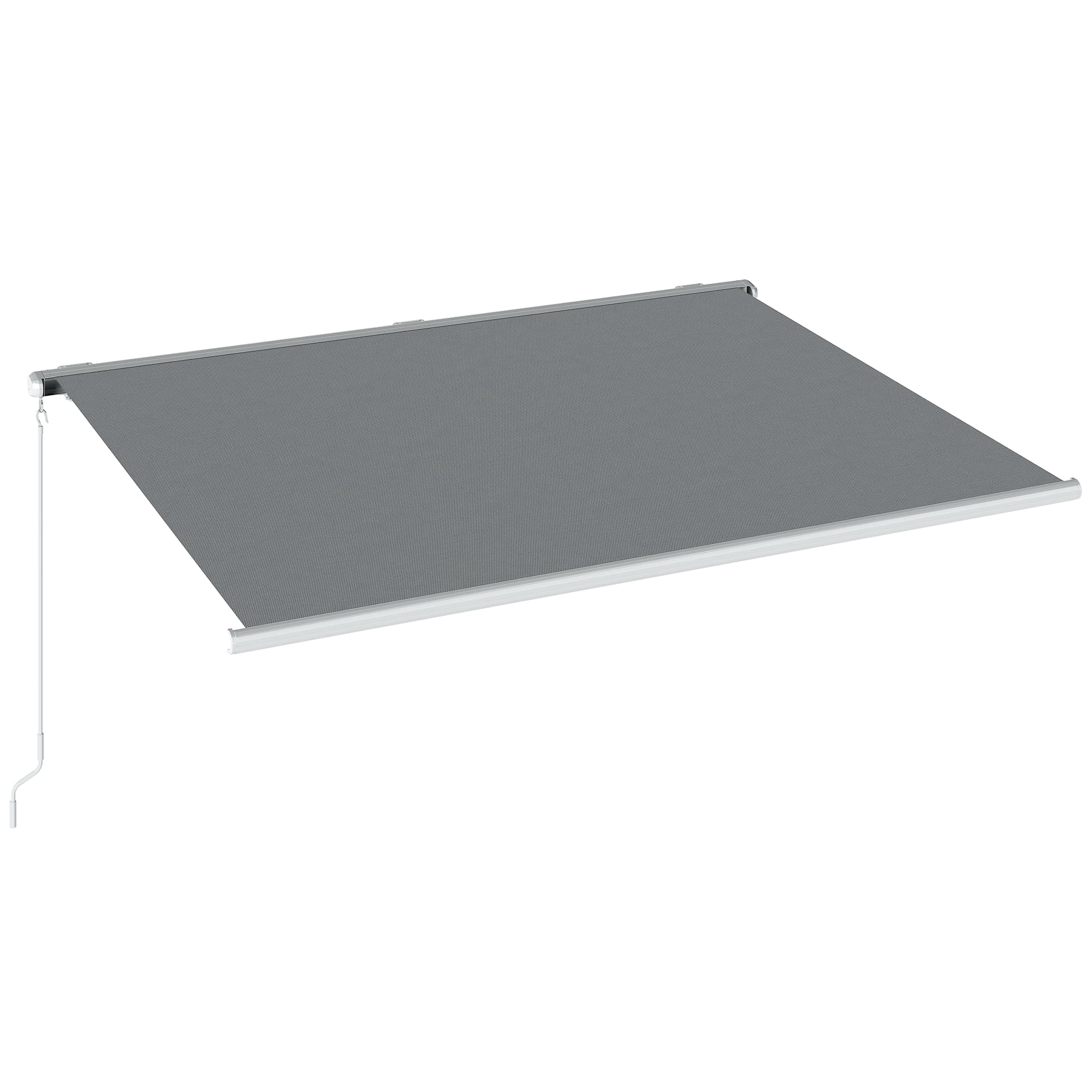 Outsunny 4 x 3 m Full Cassette Electric/Manual Retractable Awning with LED Light and Remote Controller, Sun Canopies for Patio Door Window, Grey
