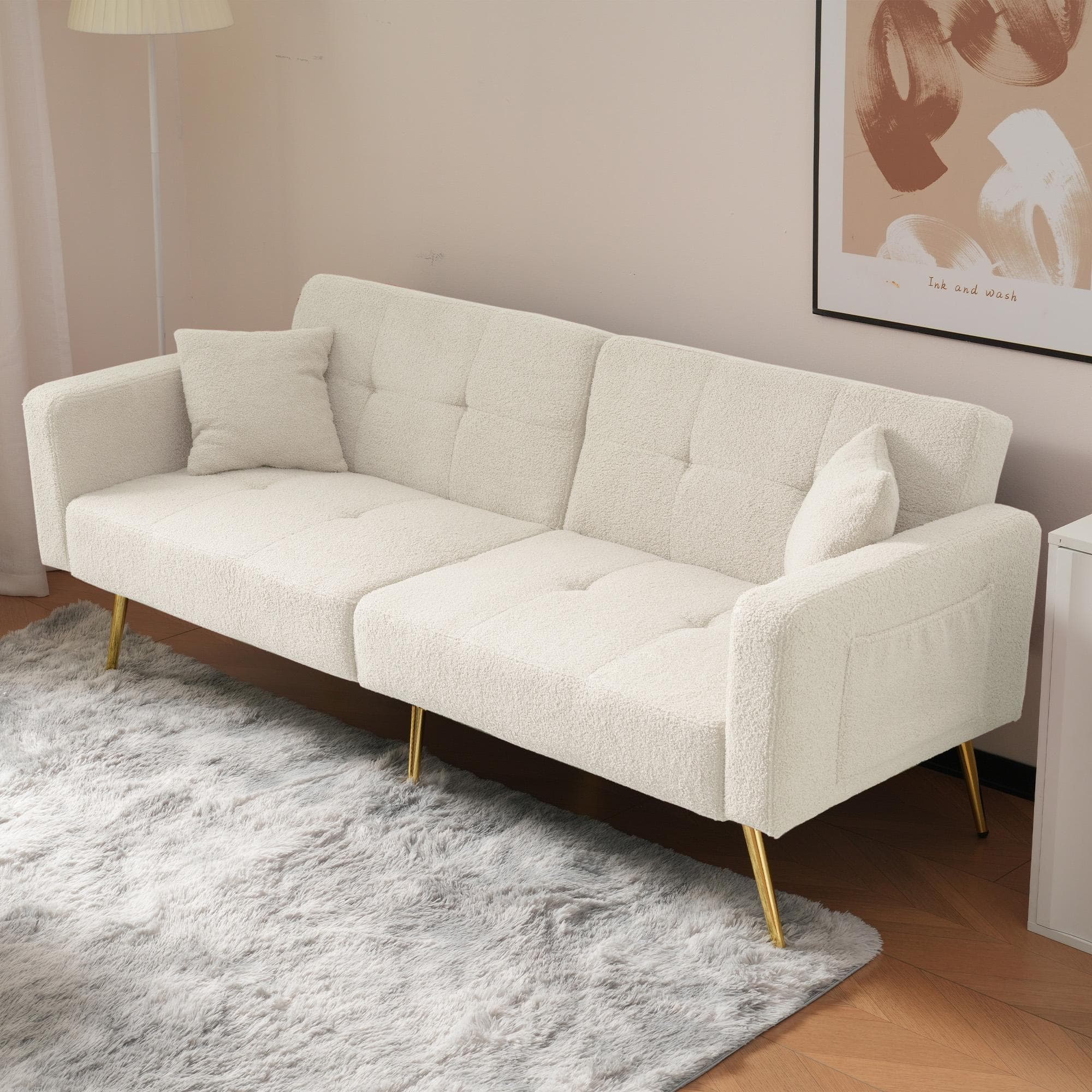 Convertible Sofa Bed with 3‑Position Adjustable Backrest, Comfortable Daybed with High‑Density Foam Seat, 176L x 64W x 75H cm, White | Aosom UK
