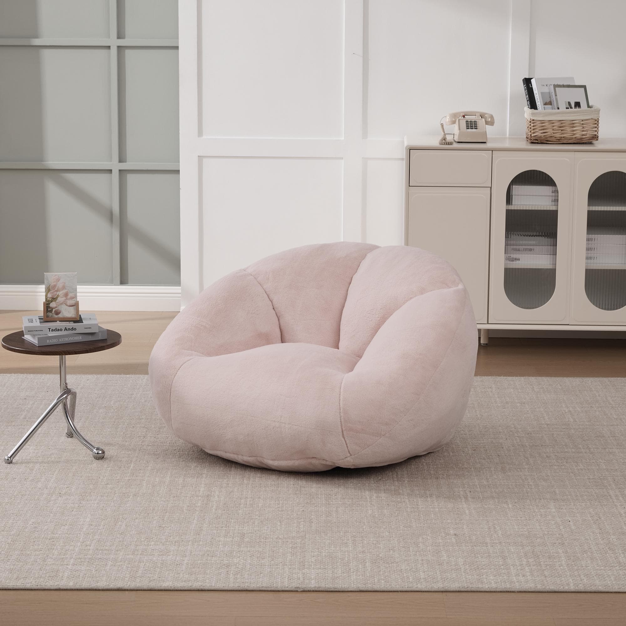 Shell-Shaped Bean Bag Chair with Memory Foam Filling, Ergonomic Floor Lounger with Faux Fur Removable Cover, 100L x 90W x 57H cm, Pink | Aosom UK