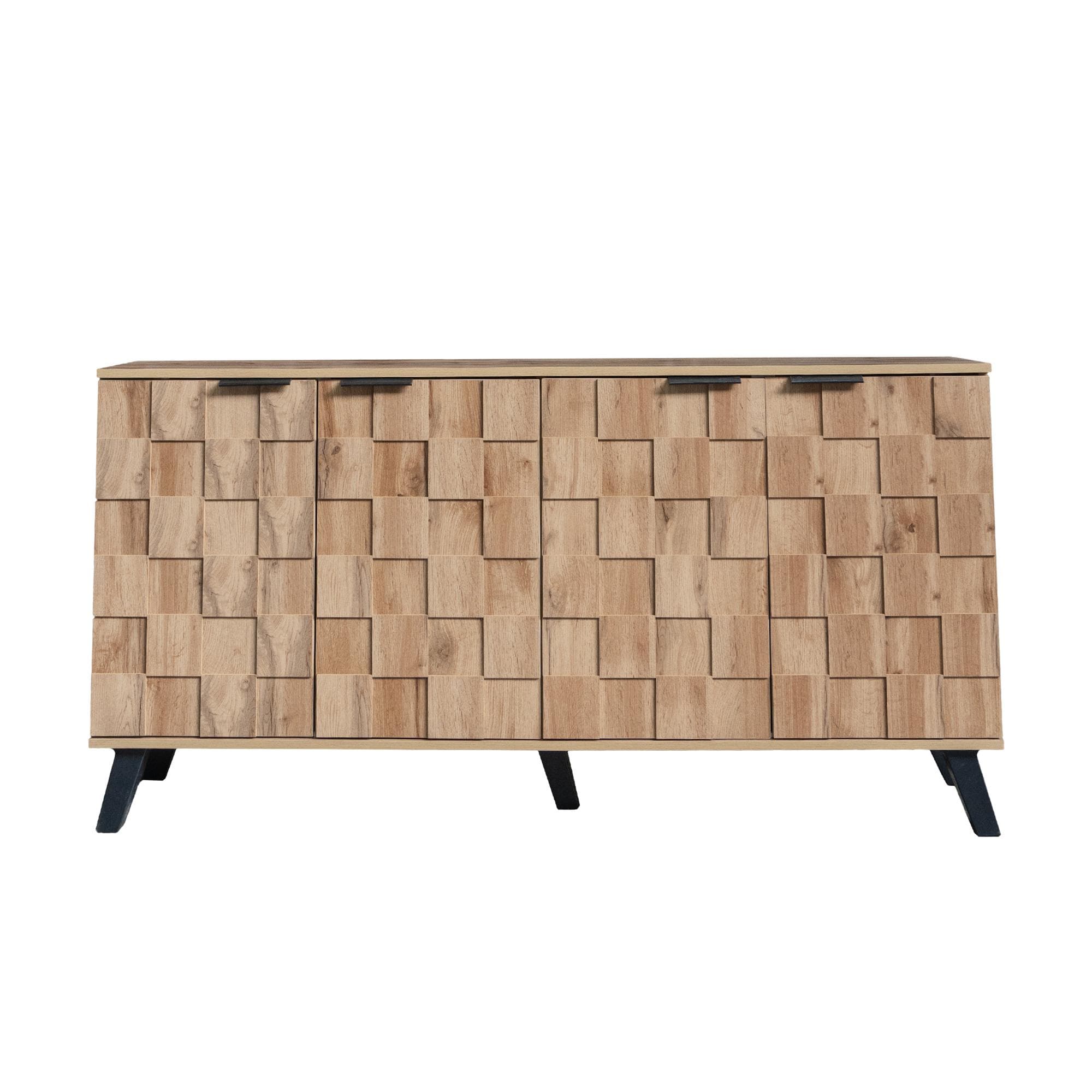 Modern Sideboard with Matt Handles and Sturdy Legs, Durable Storage Cabinet with Adjustable Shelves, 150L x 35W x 78H cm, Wood | Aosom UK