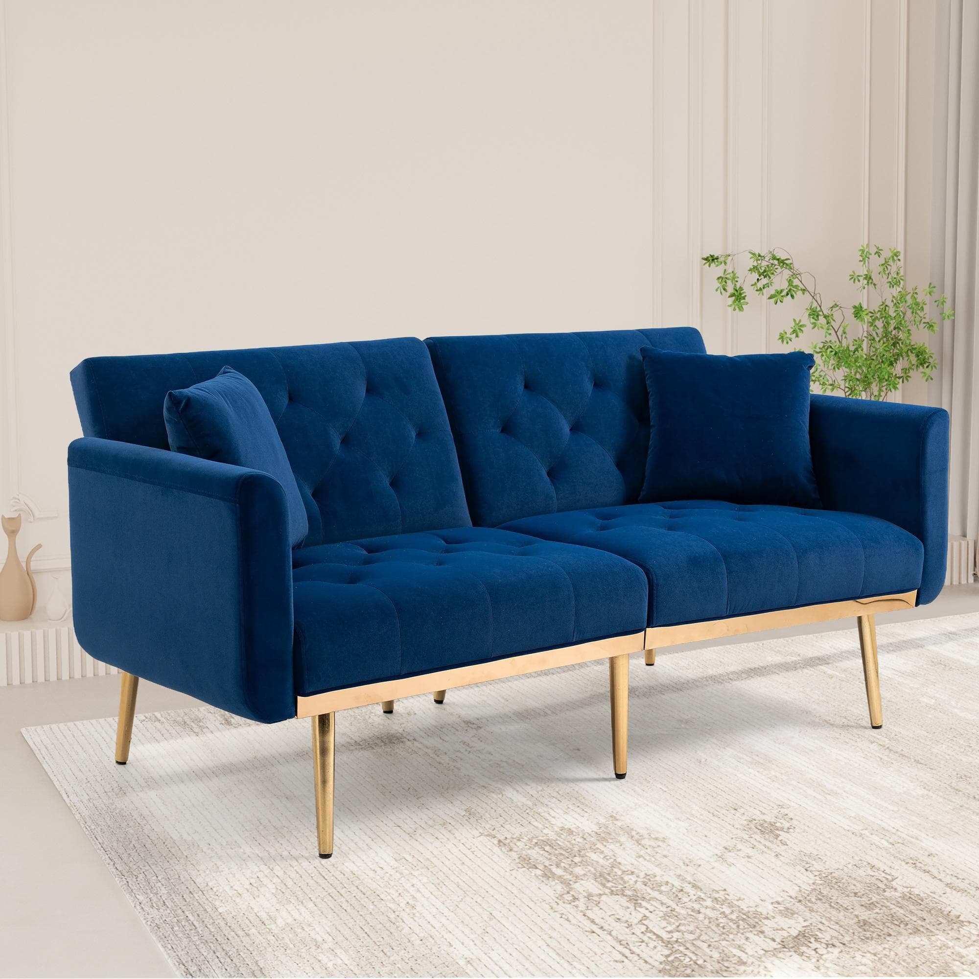 Modern 2-Seater Sofa with 3-Position Adjustable Backrest, Convertible Loveseat with Thick Padded Cushions, 165L x 72.5W x 75H cm, Navy | Aosom UK