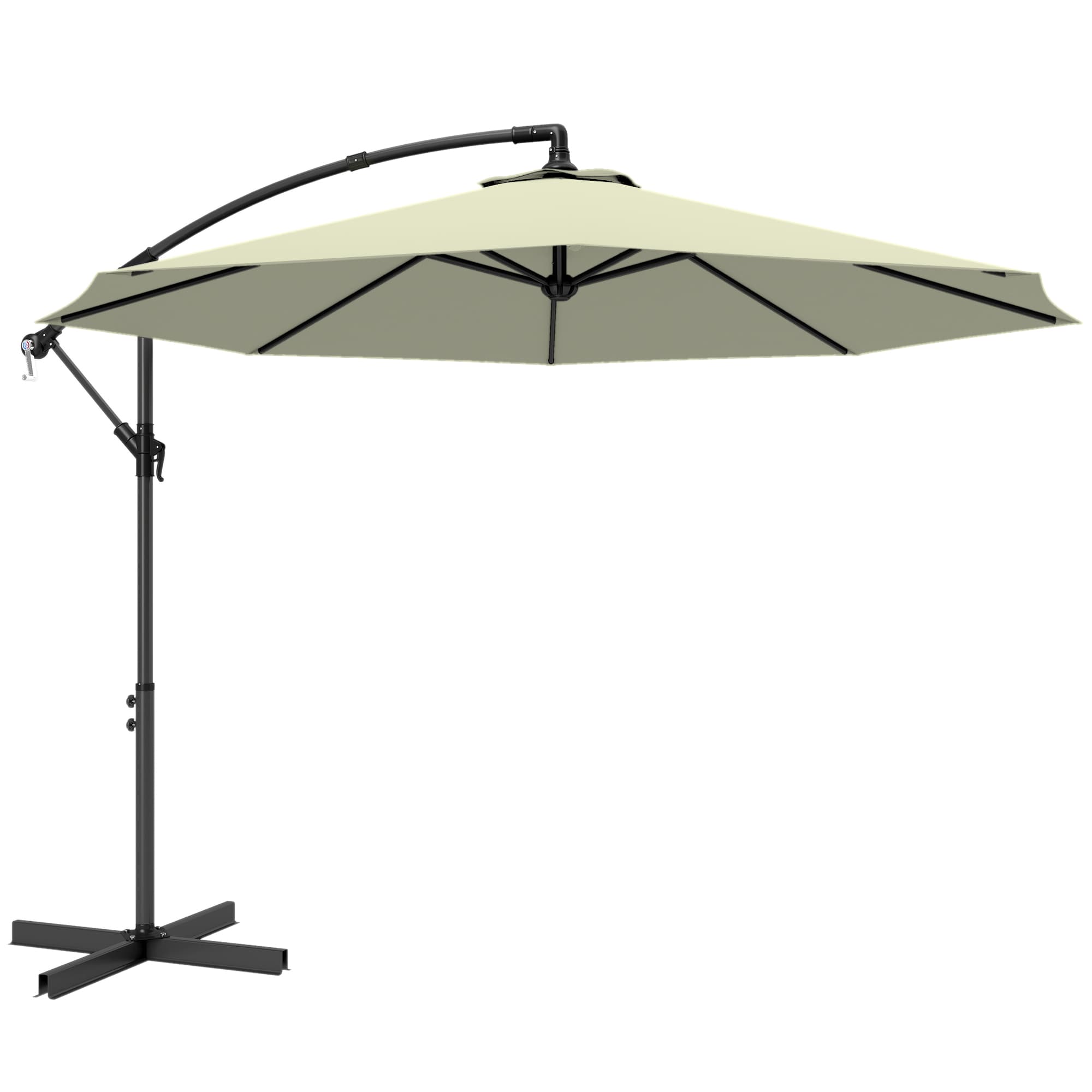 Outsunny 3m Overhanging Cantilever Parasol, with Cross Base - Beige