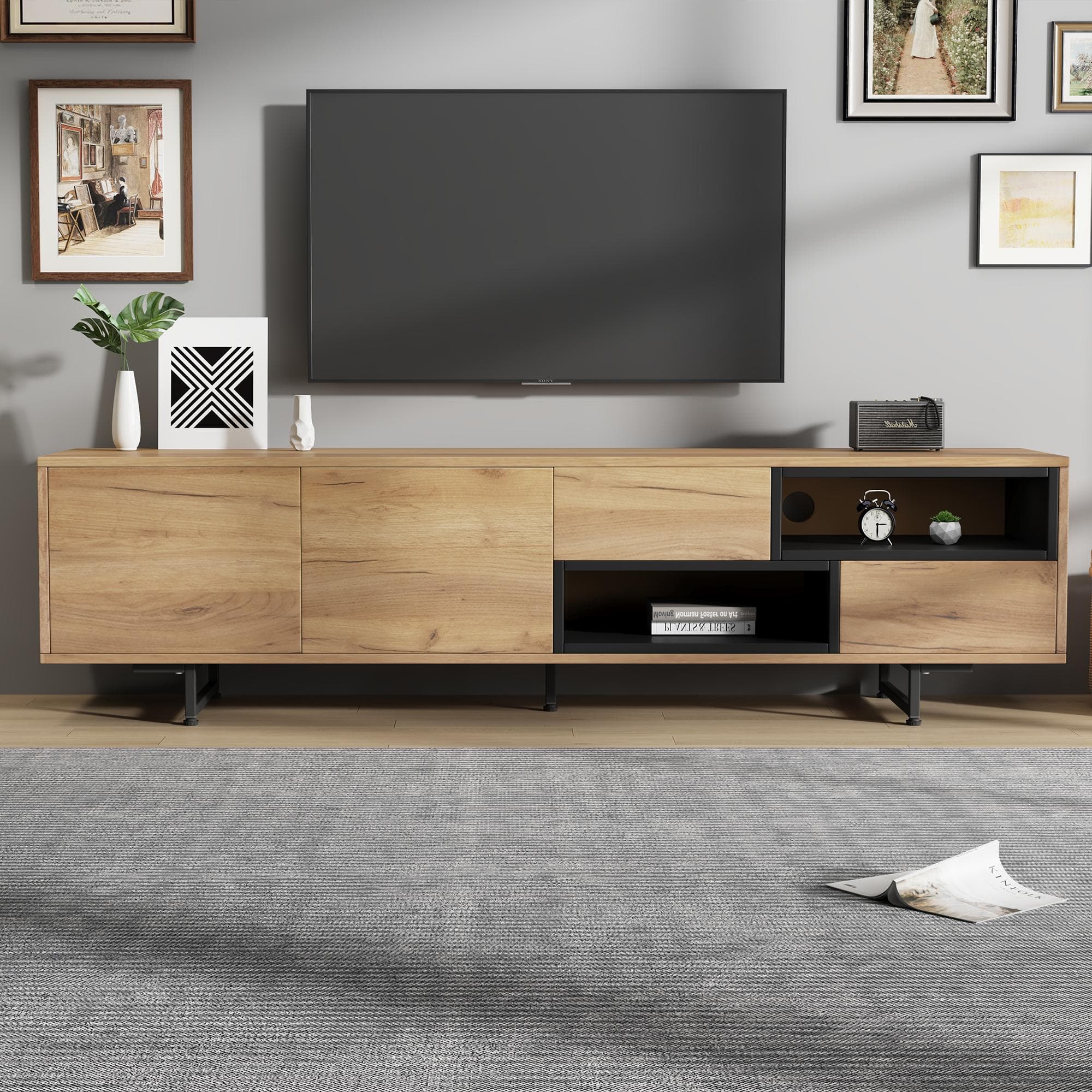 Living Room TV Cabinet with Multi‑Functional Chipboard Storage, Modern TV Stand with 2 Diagonal Drawers, 173L x 38W x 48H cm, Natural Wood | Aosom UK