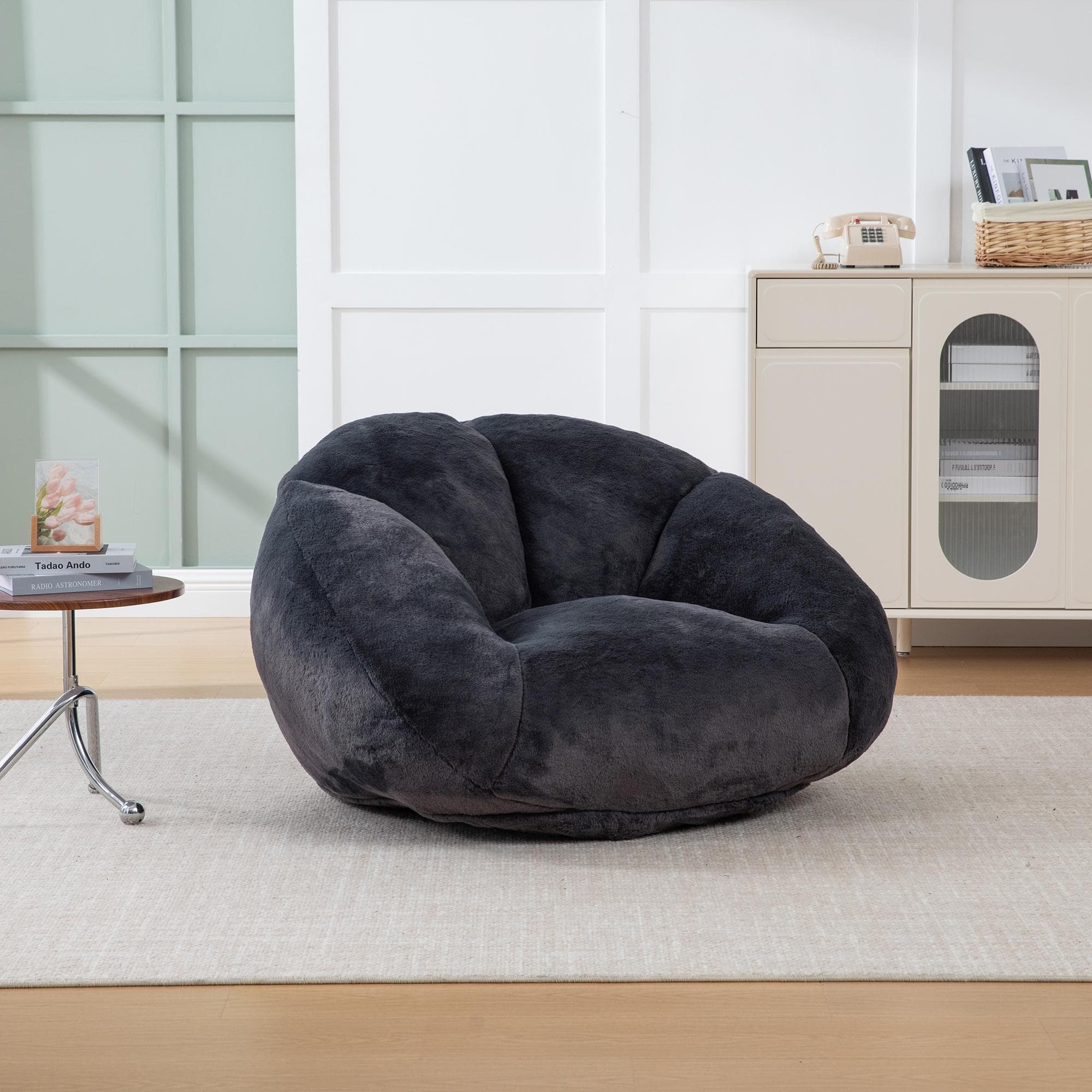 Shell-Shaped Bean Bag Chair with High-Rebound Memory Foam Filling, Ergonomic Floor Lounger with Removable Cover, 100L x 90W x 57H cm, Black | Aosom UK