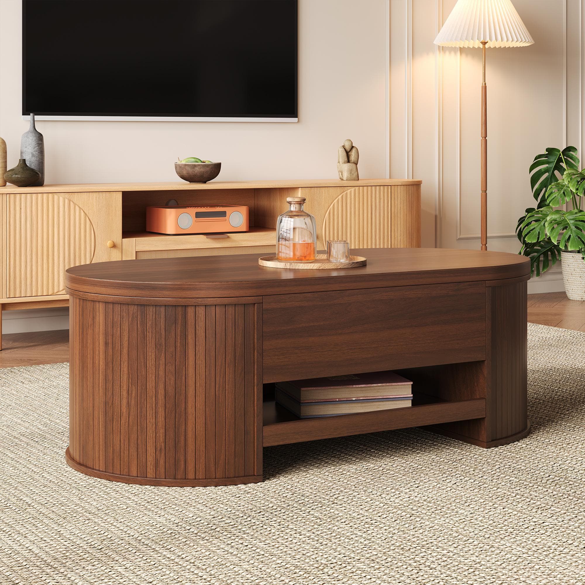 Lift-Top Coffee Table with Wooden Sides and Extendable Lower Shelf, Modern Center Table with Ample Storage, 110L x 55.5W x 40H cm, Wood | Aosom UK