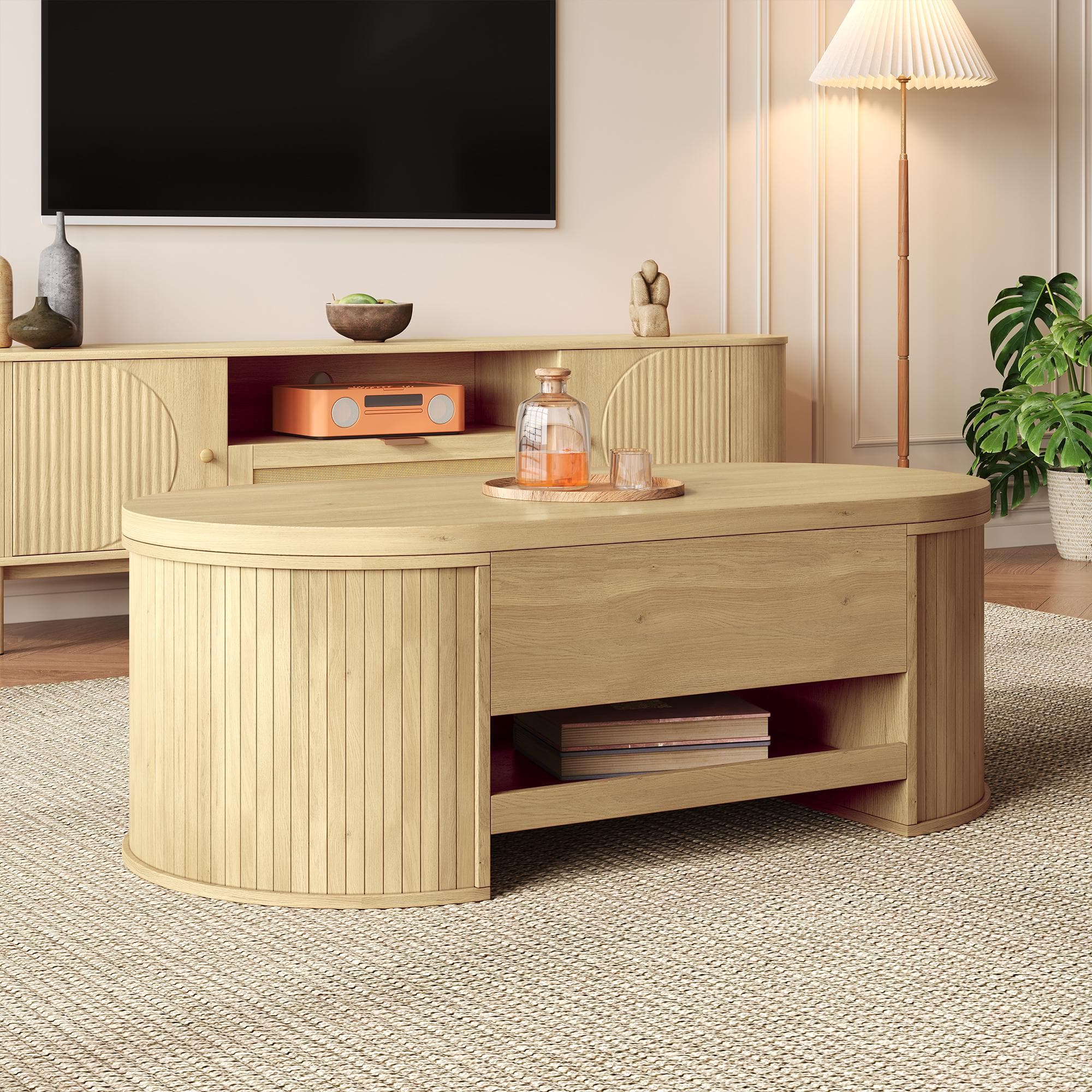 Lift-Top Coffee Table with Height-Adjustable Lift-Up Tabletop, Modern Center Table with Extendable Lower Shelf, 110L x 55.5W x 40H cm, Wood | Aosom UK