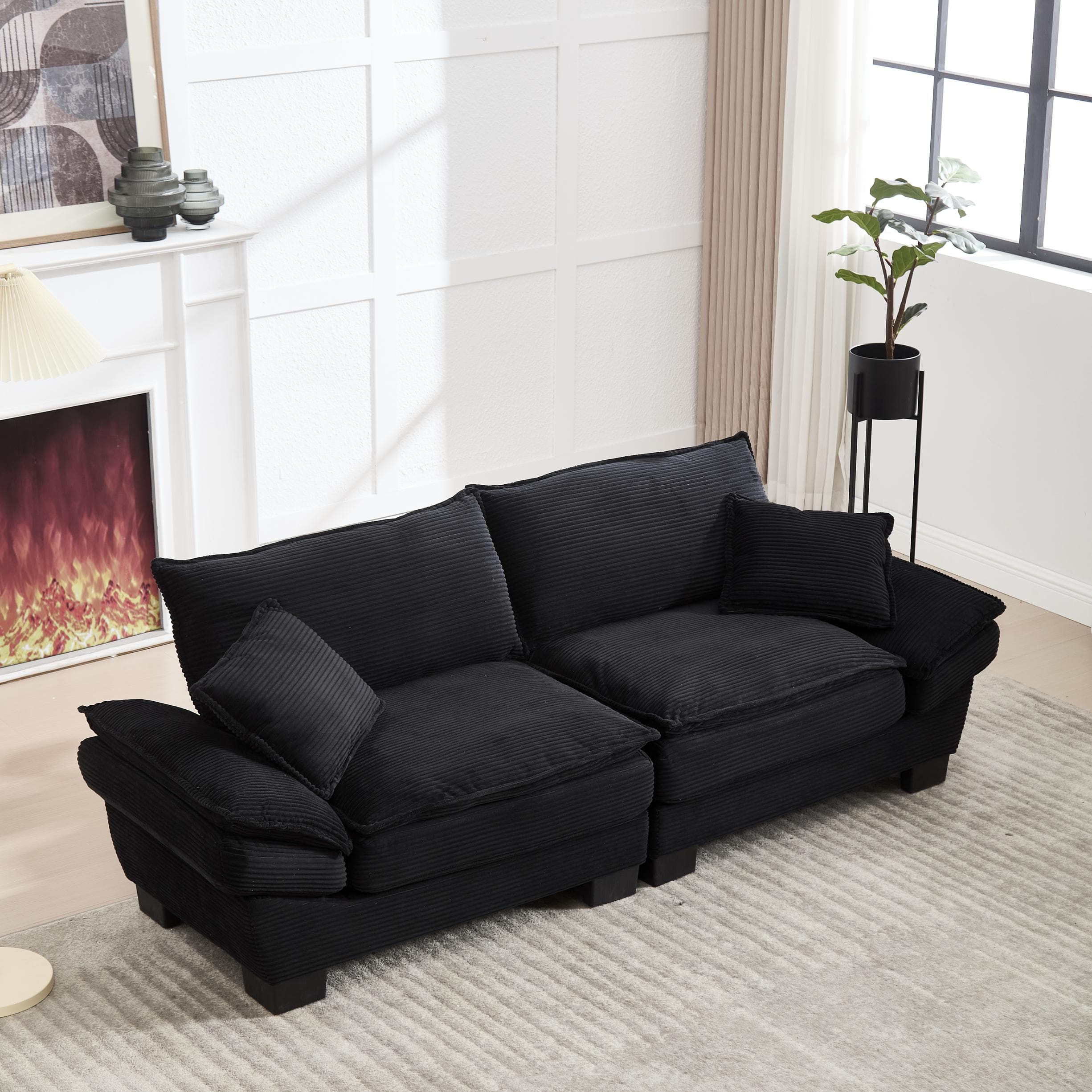 Oversized Two-Seater Sofa with Modern Deep-Seated Modular Design, Comfortable Daybed with Ergonomic Curves, 224L x 81W x 81H cm, Black | Aosom UK