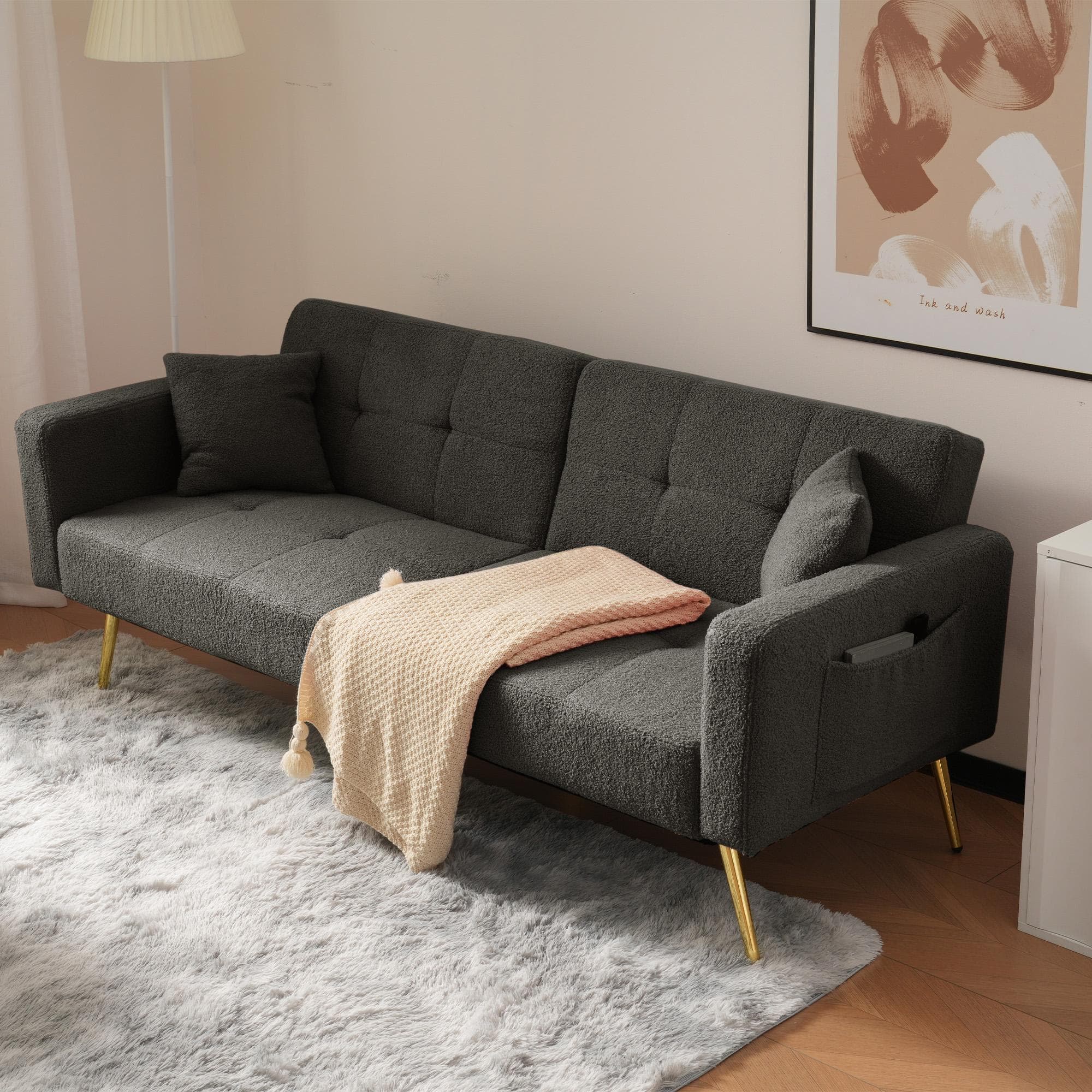 Convertible Sofa Bed with 3‑Position Adjustable Backrest, Comfortable Daybed with High‑Density Foam Seat, 176L x 64W x 75H cm, Dark Gray | Aosom UK