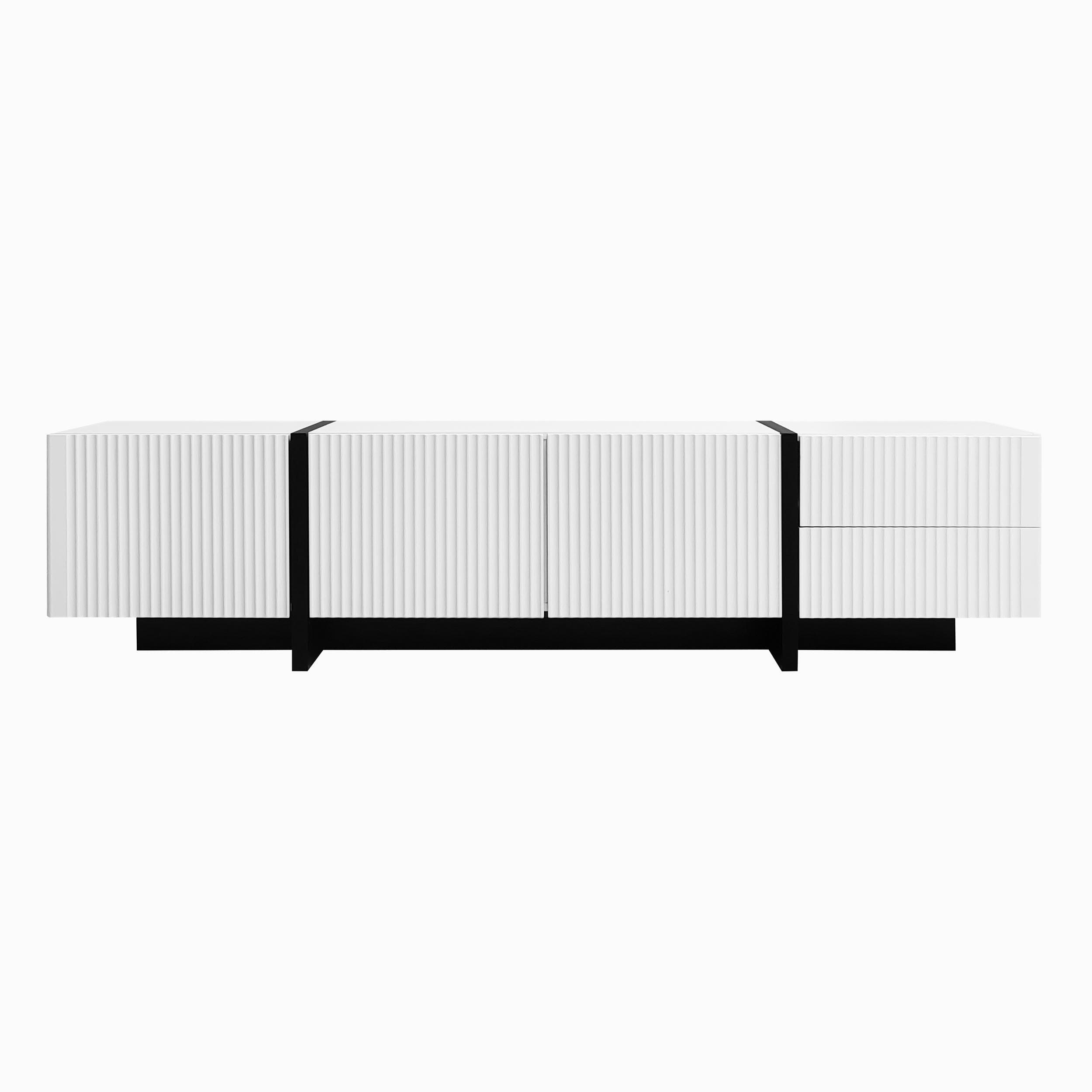Stylish TV Cabinet with MDF and Particleboard Construction, Soft-Close TV Stand with 2 Drawers, 190L x 35W x 45H cm, Black+White | Aosom UK