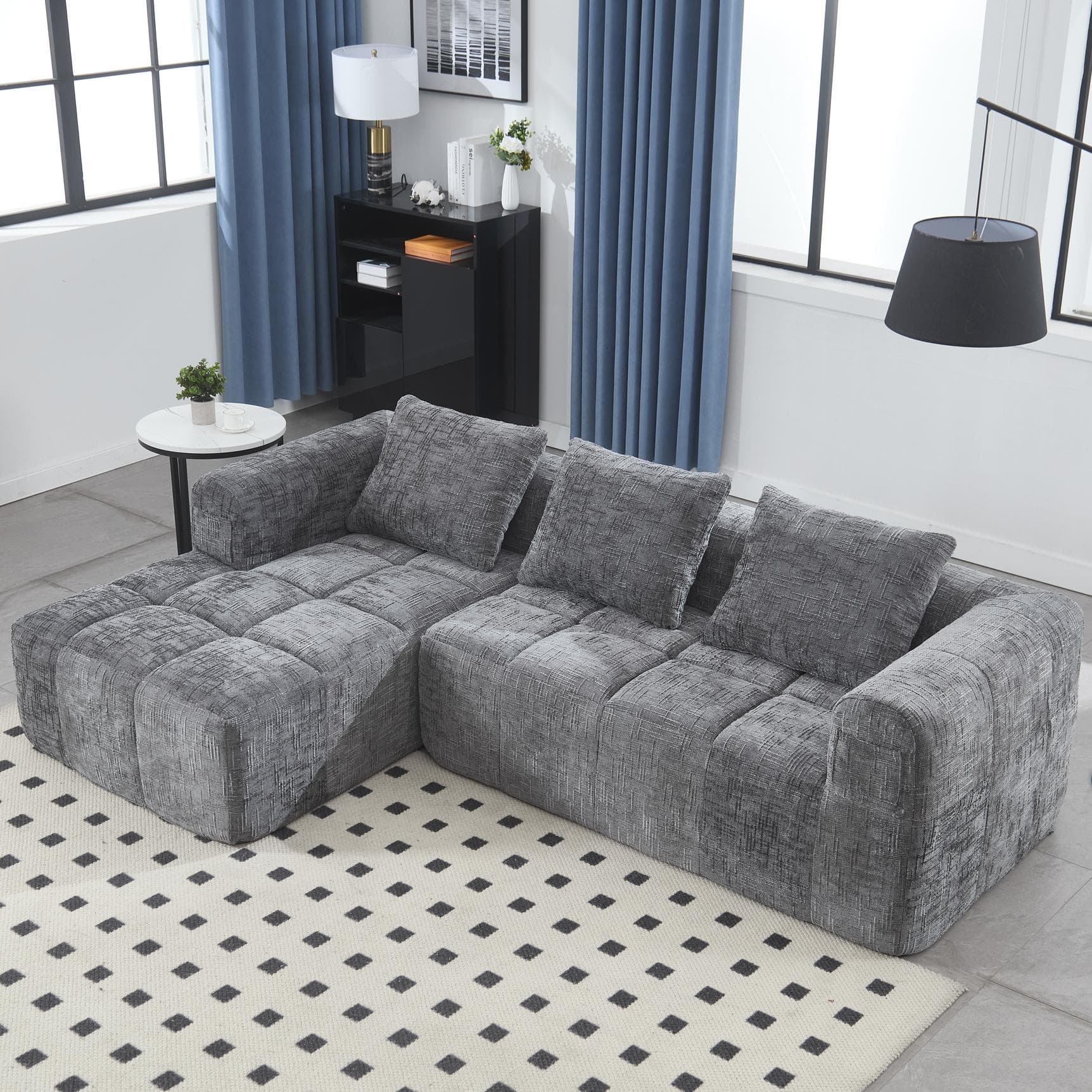 Oversized Modular L-Shaped Sofa with Deep-Seated Sleeper Design, Plush Sectional Sofa with Hidden Side Pockets, 250L x 158W x 60H cm, Grayi | Aosom UK