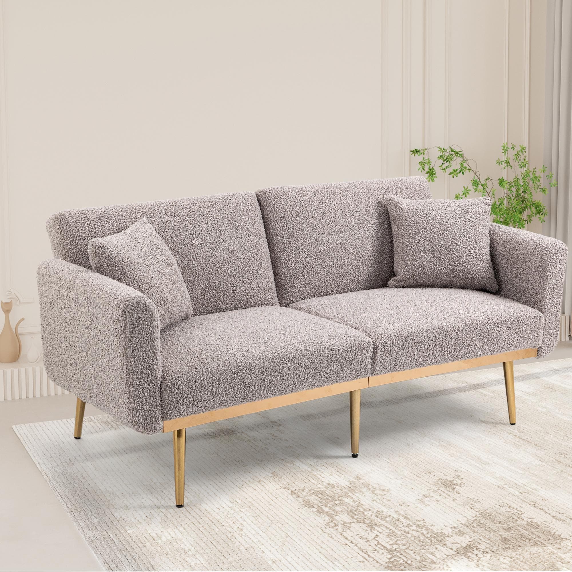 Modern 2-Seater Sofa with 3-Position Adjustable Backrest, Durable Loveseat with Thick Padded Cushions, 165L x 72.5W x 75H cm, Grey Teddy | Aosom UK