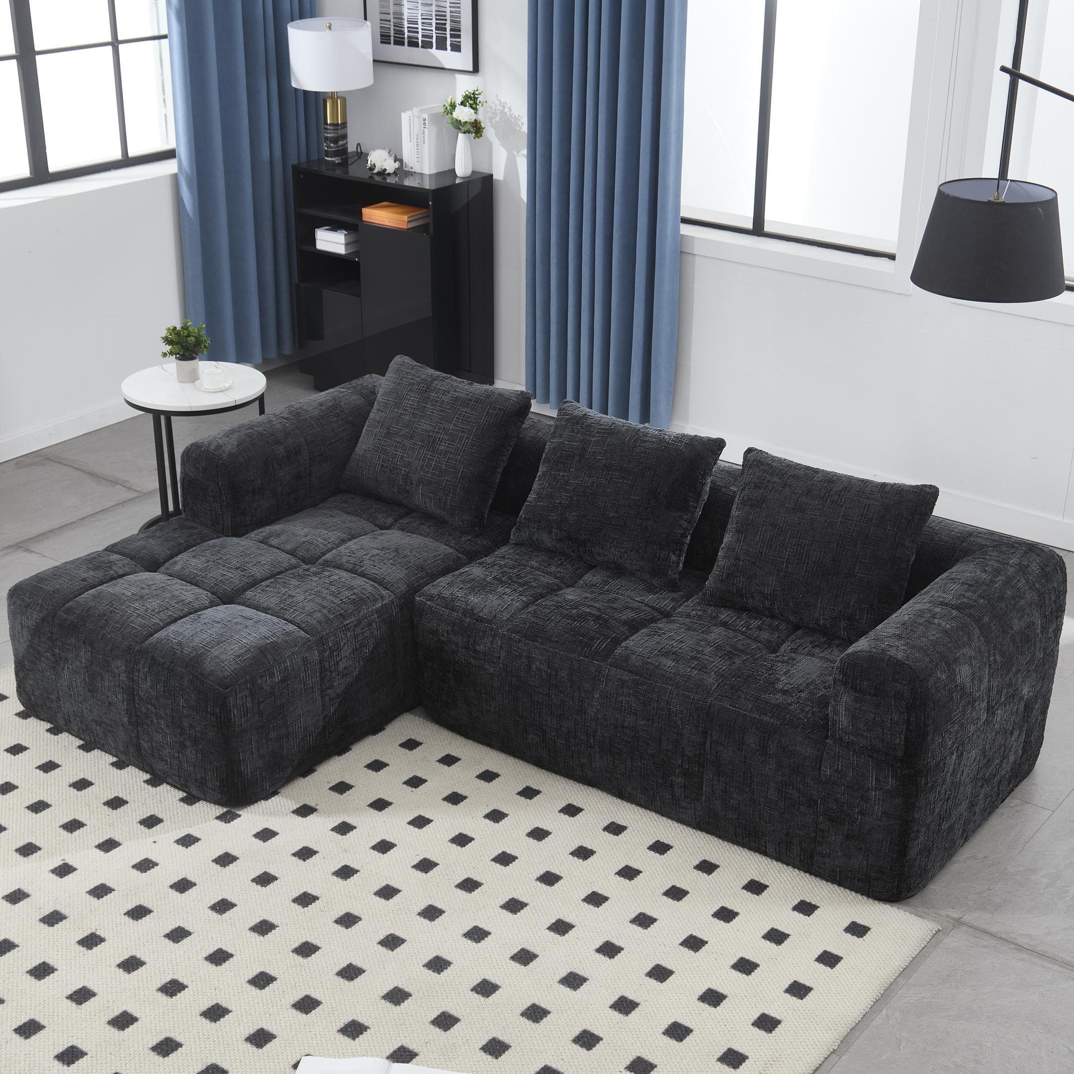 Oversized Modular L-Shaped Sofa with Deep-Seated Sleeper Design, Plush Sectional Sofa with Hidden Side Pockets, 250L x 158W x 60H cm, Black | Aosom UK