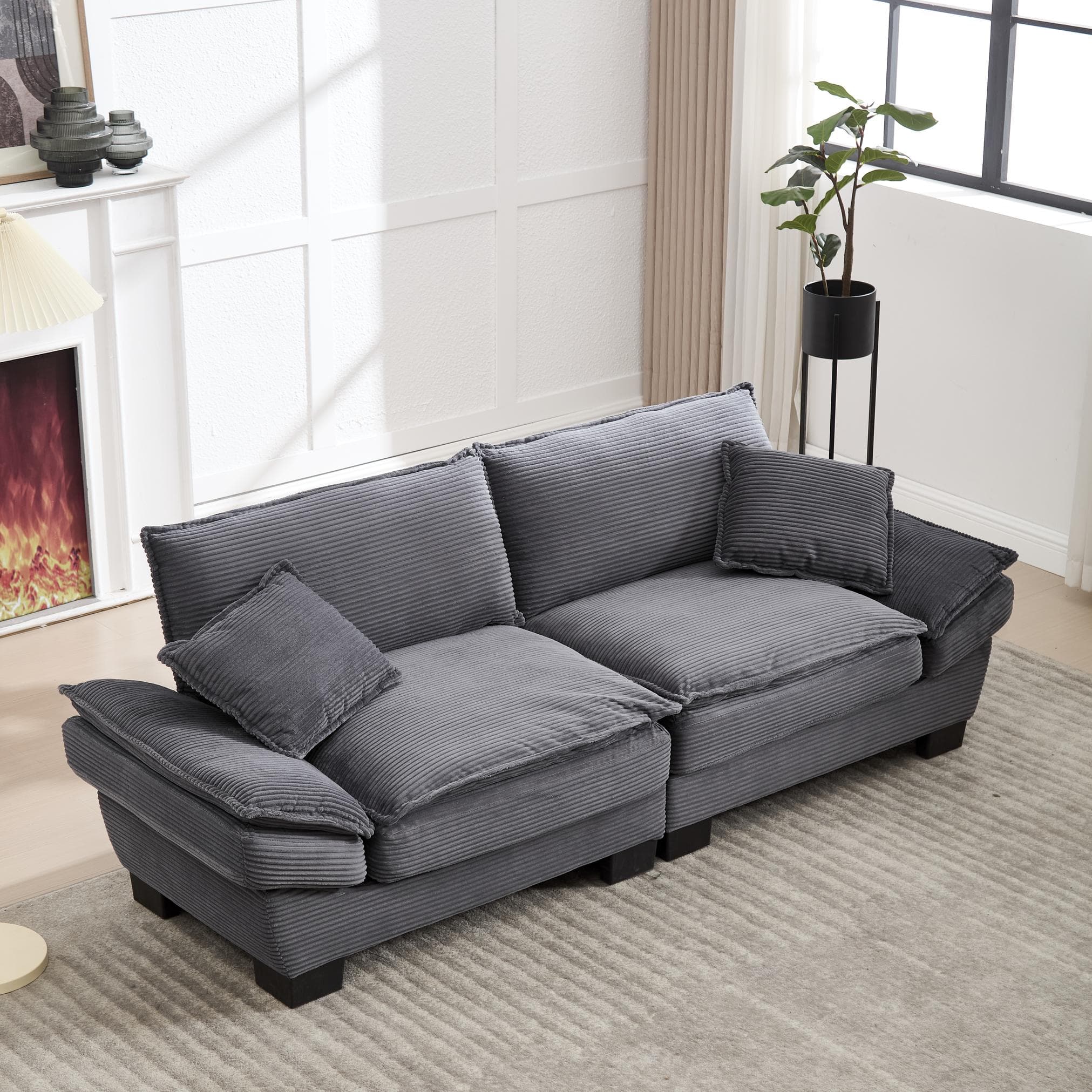 Oversized Two-Seater Sofa with Modern Deep-Seated Modular Design, Comfortable Daybed with Ergonomic Curves, 224L x 81W x 81H cm, Dark Gray | Aosom UK