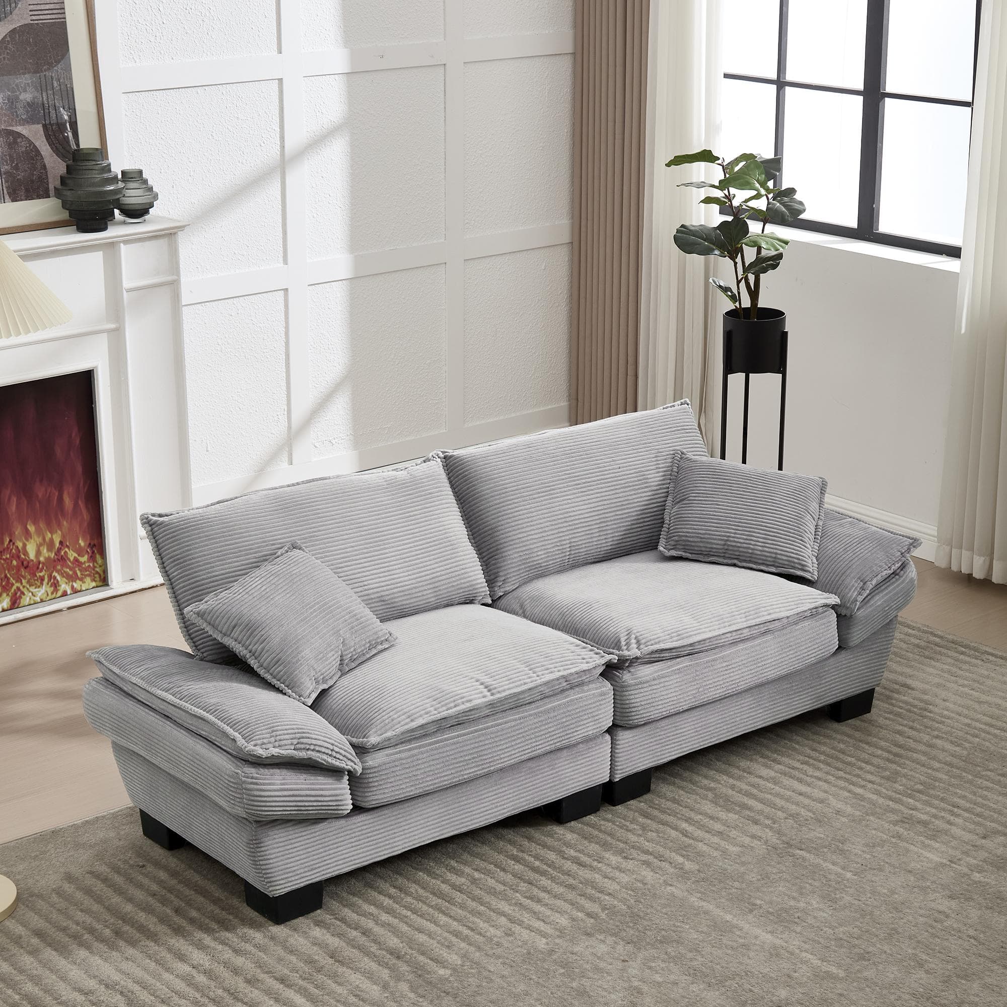 Oversized Two-Seater Sofa with Modern Deep-Seated Modular Design, Comfortable Daybed with Ergonomic Curves, 224L x 81W x 81H cm, Light Gray | Aosom UK
