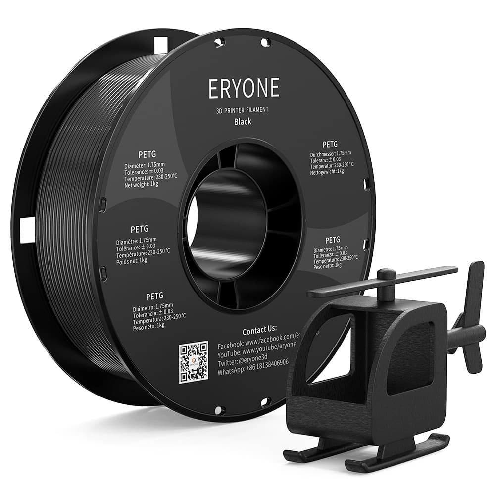 Filament ERYONE PETG do drukarki 3D 1,75 mm tolerancja 0,03 mm 1 kg (2,2 funta) / szpula - czarny