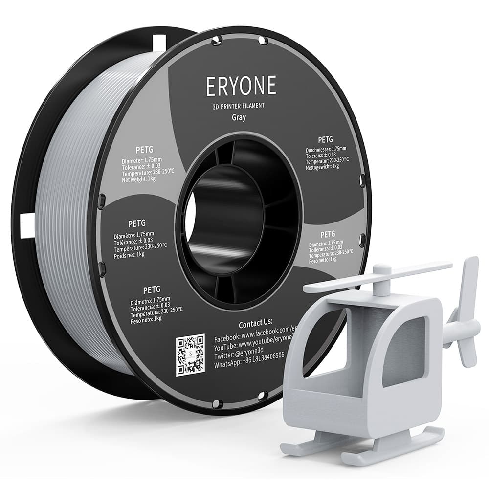 Filament ERYONE PETG do drukarki 3D 1,75 mm Tolerancja 0,03 mm 1 kg (2,2 funta) / szpula - szary