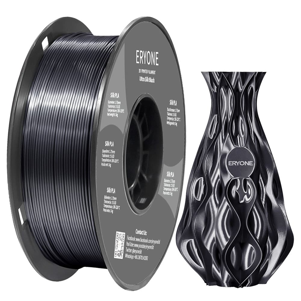 Filament ERYONE Ultra Silk PLA do drukarki 3D 1,75 mm Tolerancja 0,03 mm, 1 kg (2,2 funta) / szpula - czarny