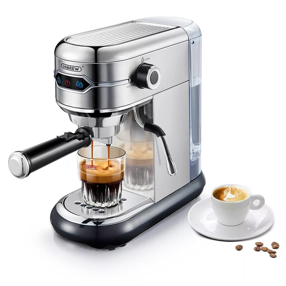 HiBREW H11 1450W Ekspres do kawy, 19-barowy półautomatyczny ekspres do espresso, zbiornik na wodę 1,1 l, proszek ESE POD podwójnego zastosowania, gorąca woda