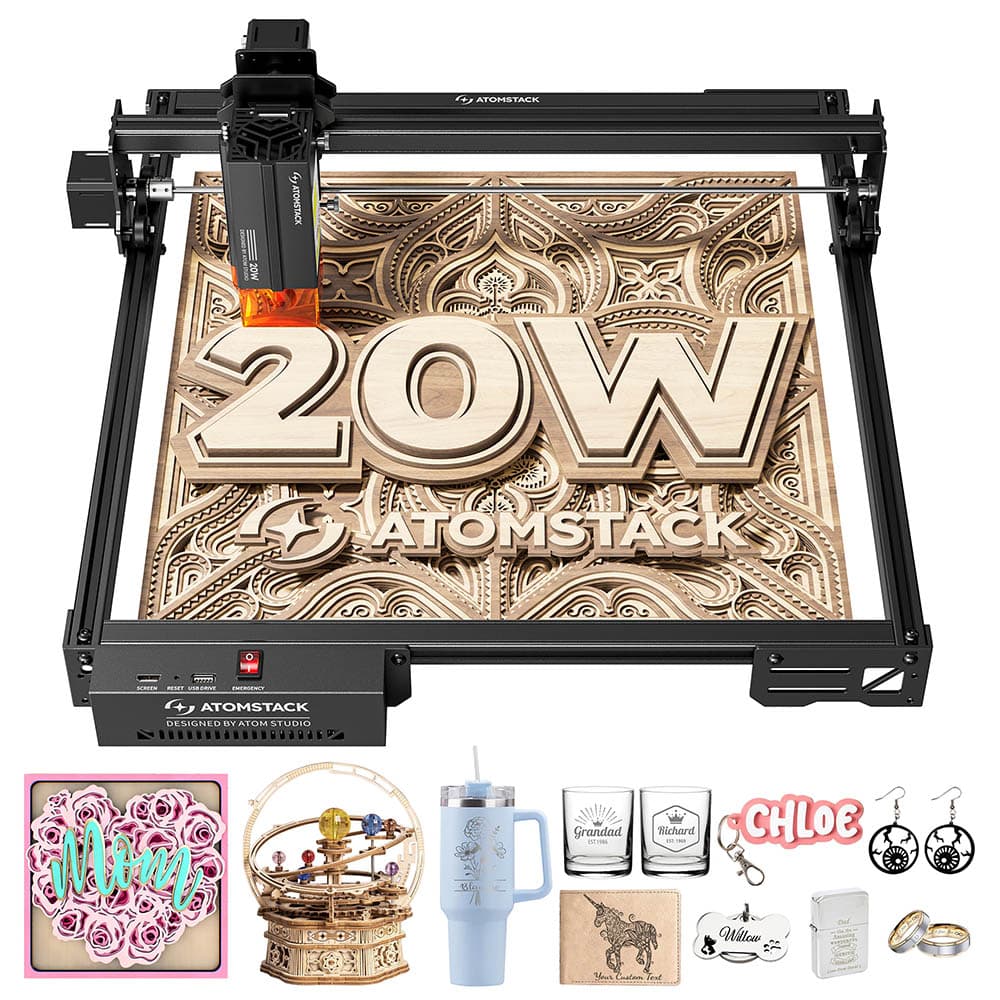 ATOMSTACK A20 Pro V2 20W Laser Engraver, 400mm/s High Speed, 0.01mm Precision, 0.08 x 0.1mm Spot, 400*365mm