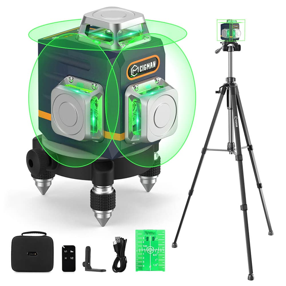 CIGMAN CM-701T 3x360° Poziomica laserowa ze statywem 1,5 m, pilotem, samopoziomująca, bateria 4000 mAh