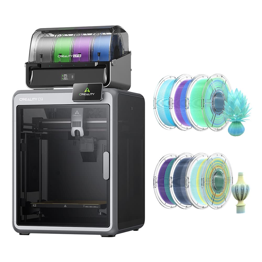 Drukarka 3D Creality K2 Combo, 6 kg, filament Mecpow HS PETG – dymny szary/niebieski/przezroczysta tęcza/jasnofioletowy/jasnoróżowy/cyjanowy
