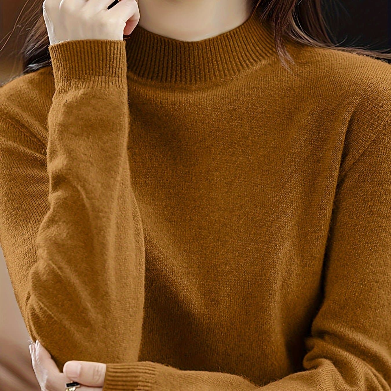 TEMU New Women's Half-turtleneck Base Layer Pullover, Versatile Autumn/winter Slim- Sweater, Thin Inner Layer