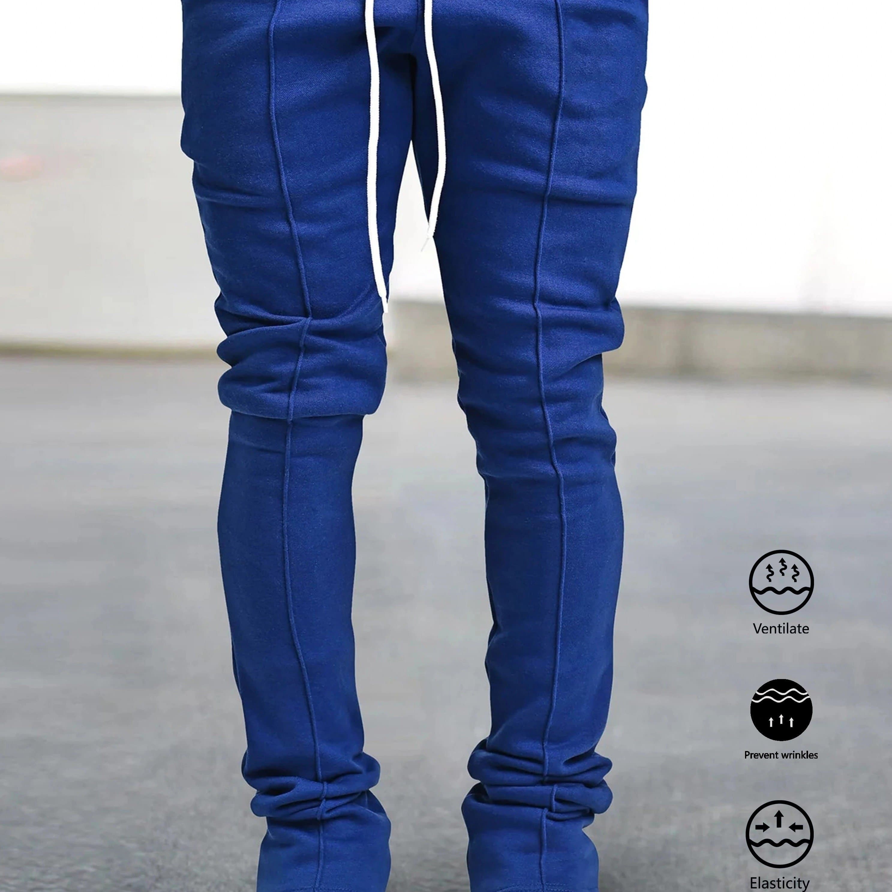 TEMU Men's Slim-fit Stretch Casual Pants - Anti-wrinkle, Lightweight Polyester Joggers With Drawstring & Slant Pockets, Perfect For Spring/fall - Rock Hip-hop Style