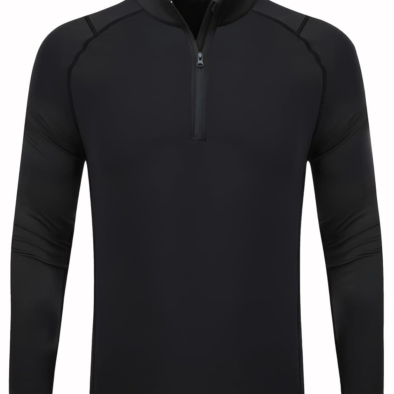 TEMU Men' Long Sleeve T-shirt, -lined For Autumn And Winter, Tight-fitting Layer For Running And Training