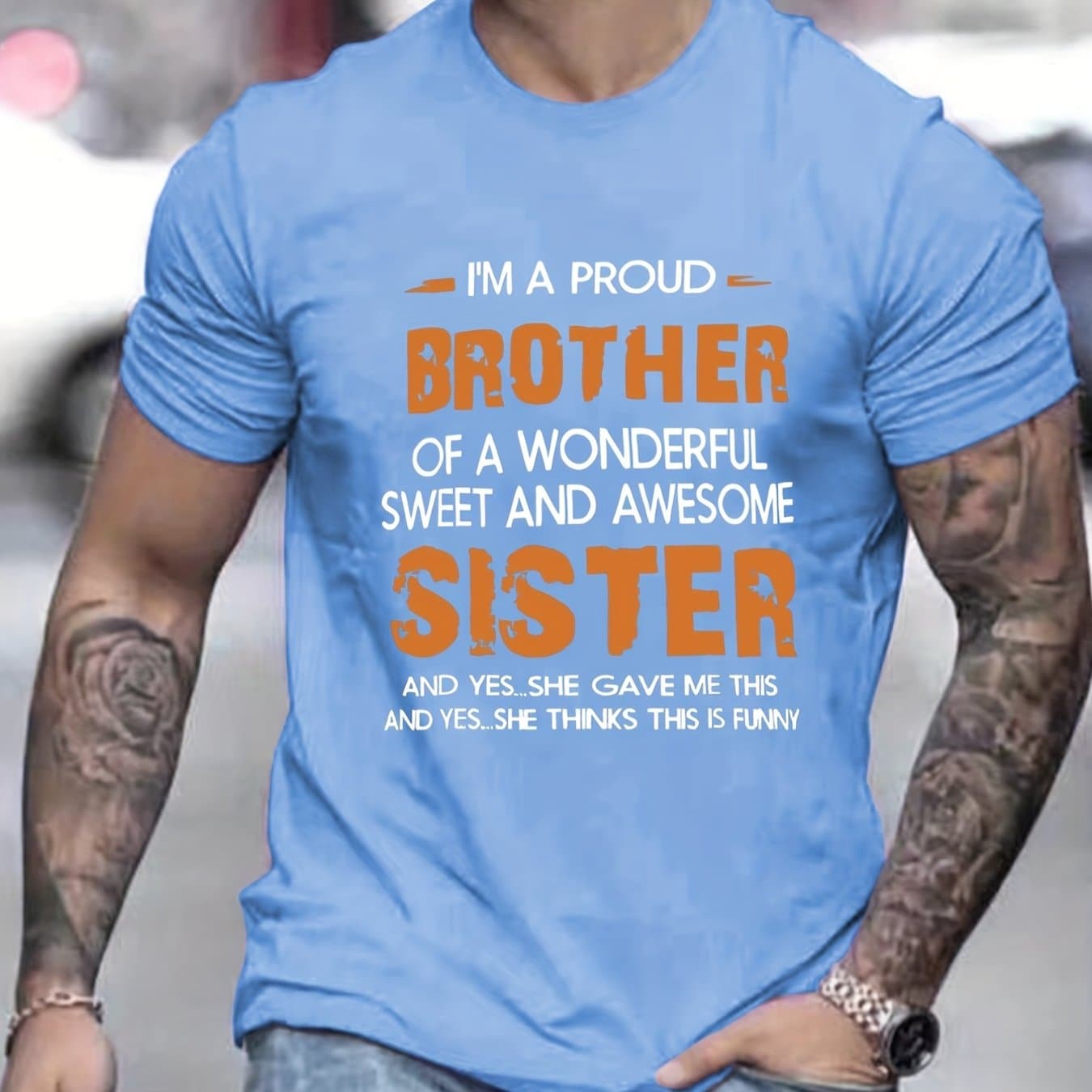 TEMU Men's "brother Sister" T-shirt, Round Neck Tee Casual Clothing, Spring And Summer